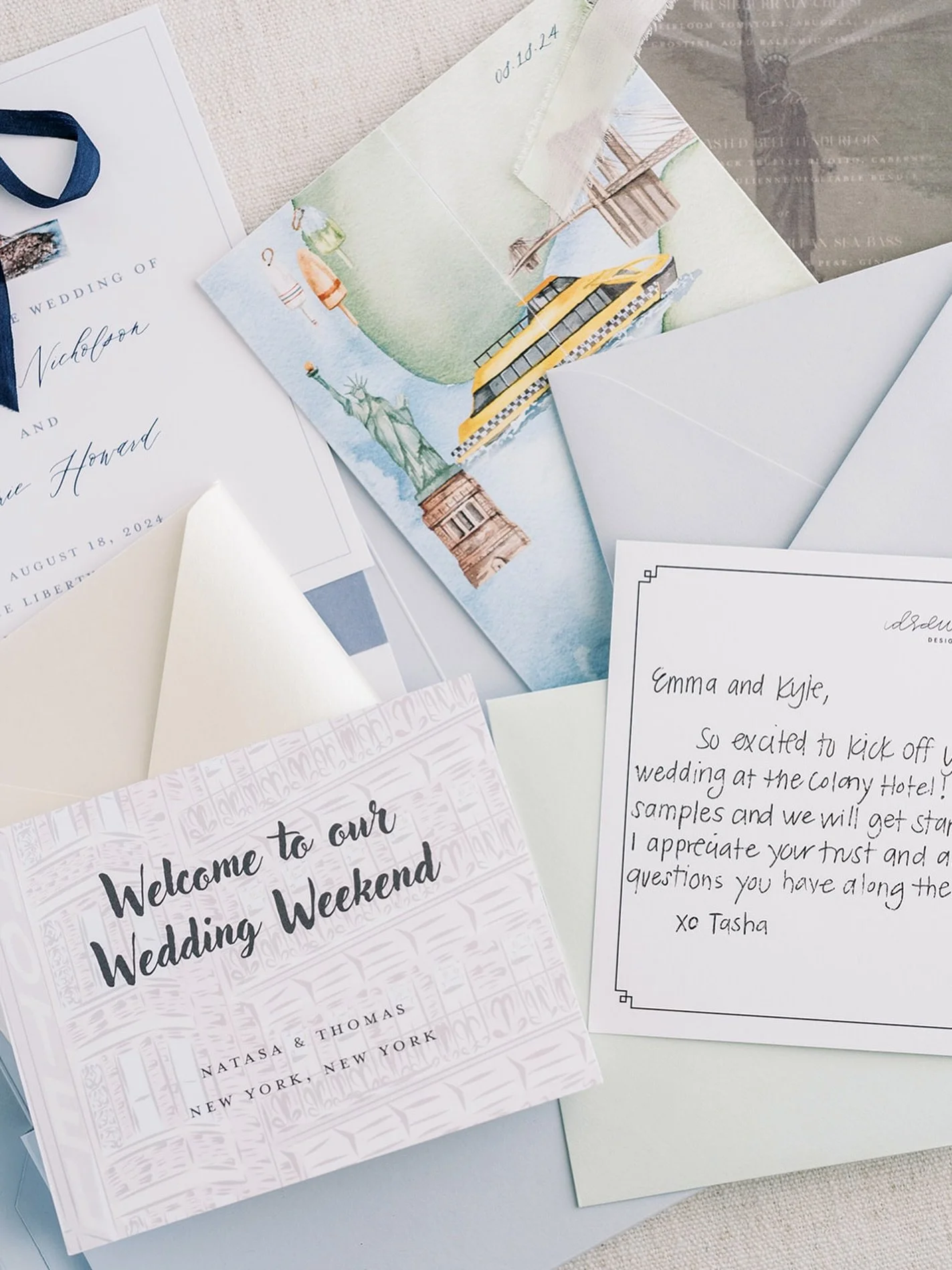 Samples galore 🫶

Your wedding stationery design starts with a sample kit sent to your home for you to enjoy with your fianc&eacute;. Wondering what &ldquo;letterpress&rdquo; really means? You&rsquo;ll see it in-person! Curious about paper thickness
