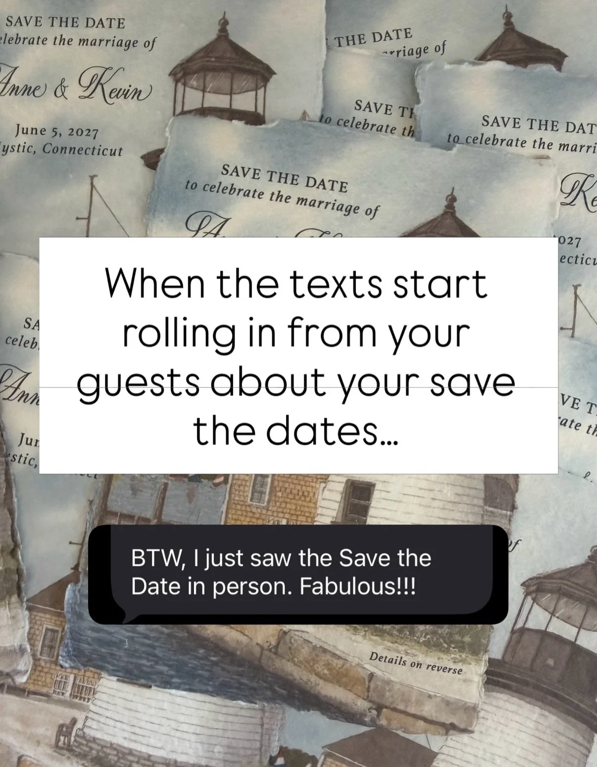 There&rsquo;s something so special about when clients send me screenshots of the feedback from their family and friends after sending out their save the dates. The excitement, the awe, the appreciation for all our little Easter Egg details... it&rsqu
