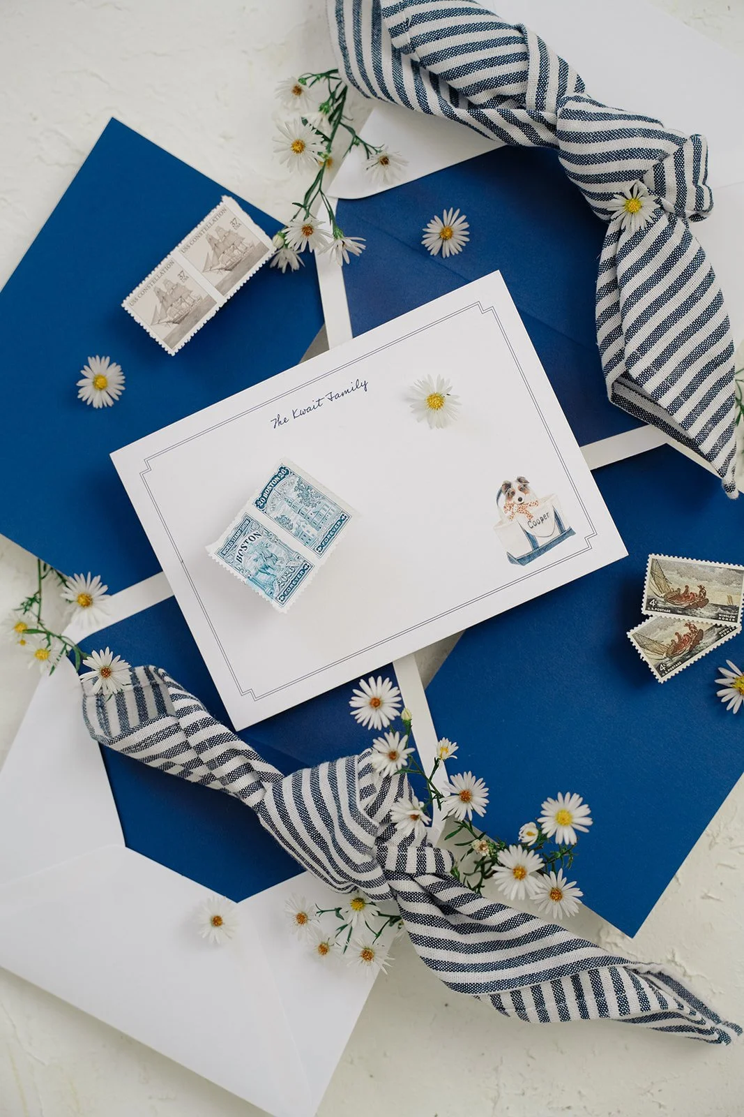 Australian Shepherd stationery set with a dog in a LLBean boat tote.