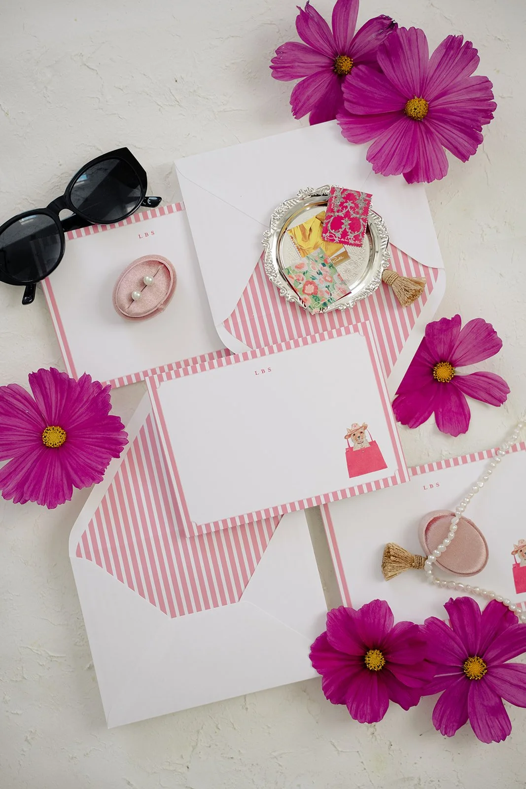 Yorkie stationery with a dog in a cowboy hat and a Kate Spade bag.