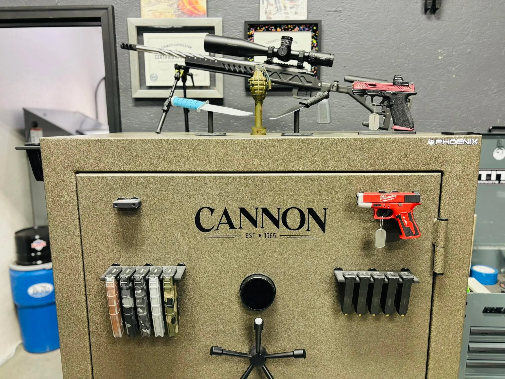Titan Cerakote and Engraving
2A Display
KA-BAR
Cannon Safe
Go visit Mat. He does cool stuff. 
www.2ADisplay.com