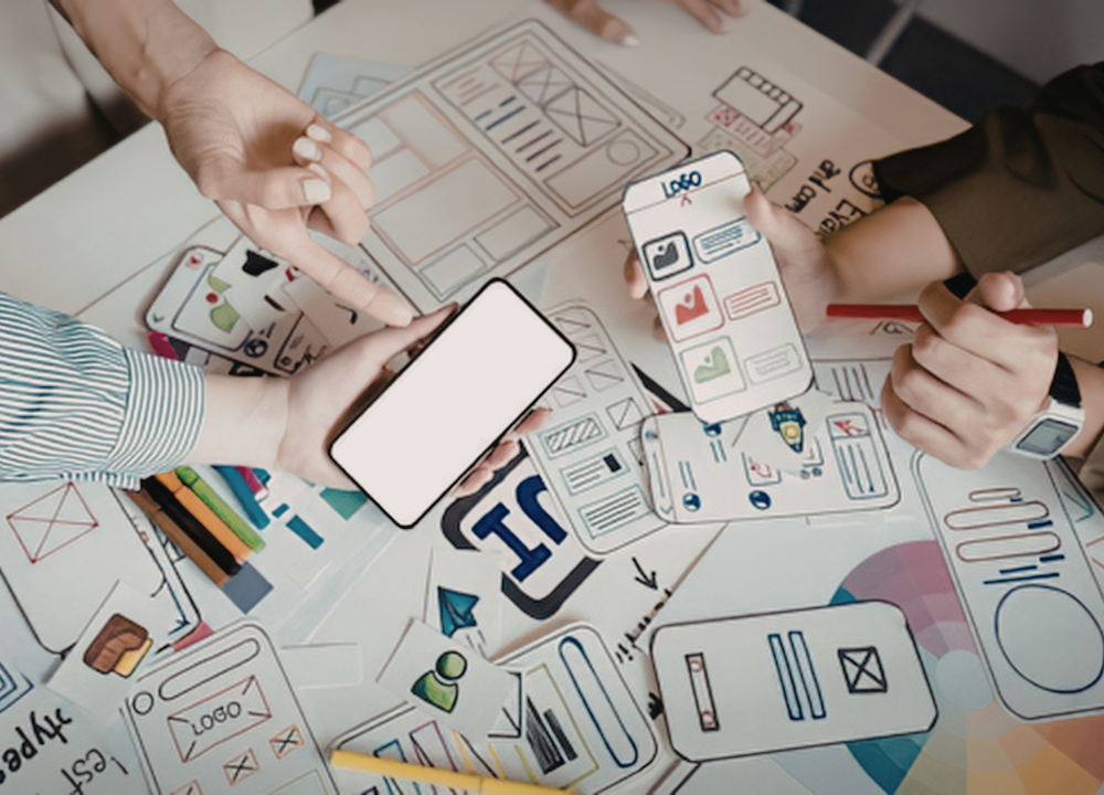 Hands holding mockup phone screens
