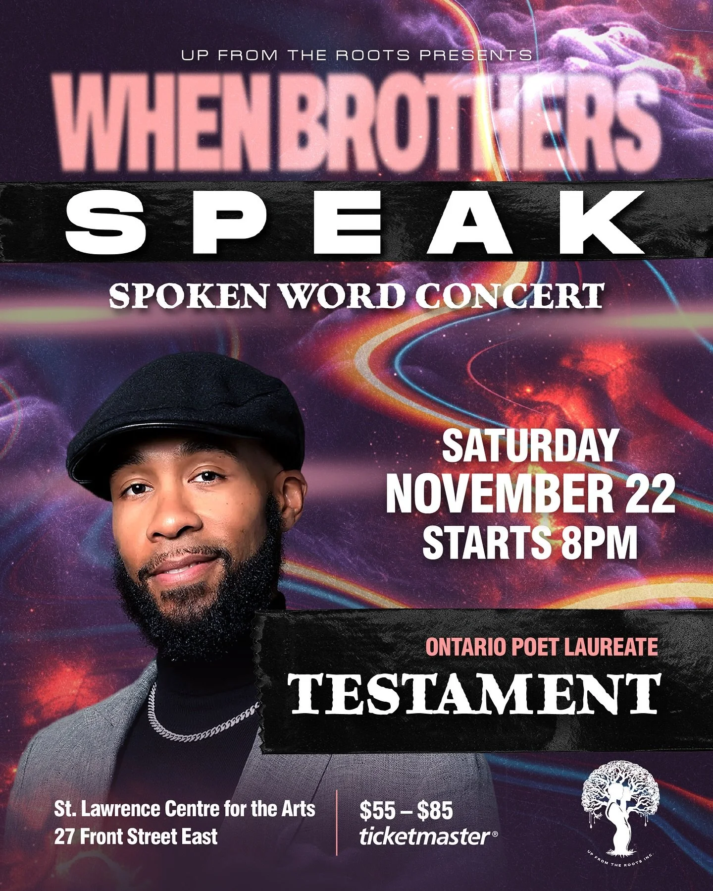 Ontario Poet Laureate, @testamentpeace will make his first appearance on the When Brothers Speak stage, on November 22nd 

Tickets are available on Ticketmaster to support this year&rsquo;s show!

#WhenBrothersSpeak #DwayneMorgan #TorontoEvents