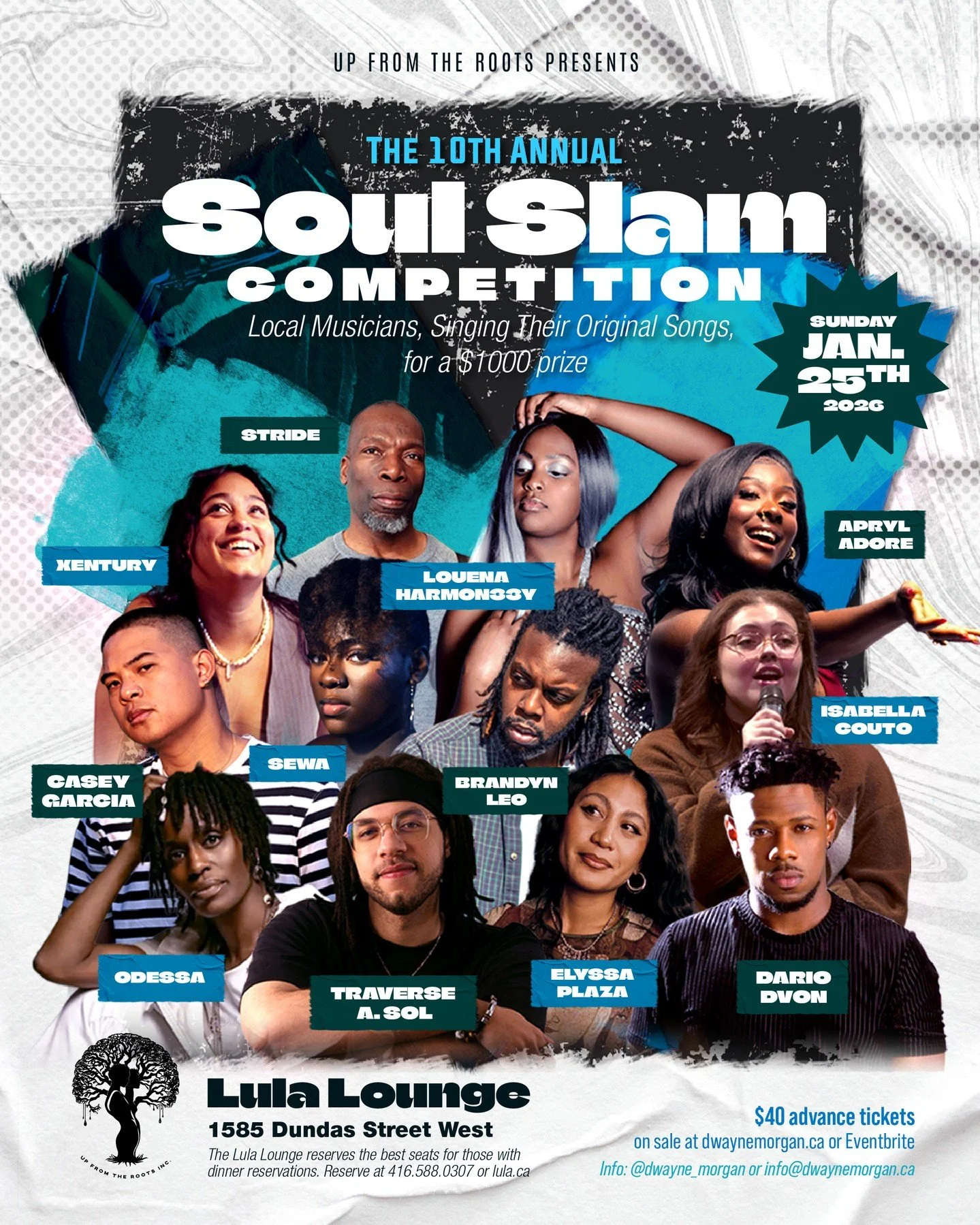 We always start the year with a bang, and this year&rsquo;s Soul Slam is going to be just that! 

12 singers will take the stage sharing their original music, with hopes of taking home the $1000 cash prize. 

The show is judged by the audience, and i