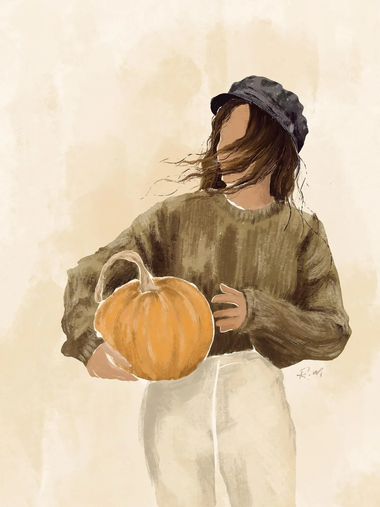 🍂 Happy first of October 🍂
&mdash;
This throwback from my iPad art era feels like autumn wrapped up in one picture &mdash; soft knits, pumpkins and the colours of the season 🍂

Seeing this again makes me want to pick up my iPad and get back into i