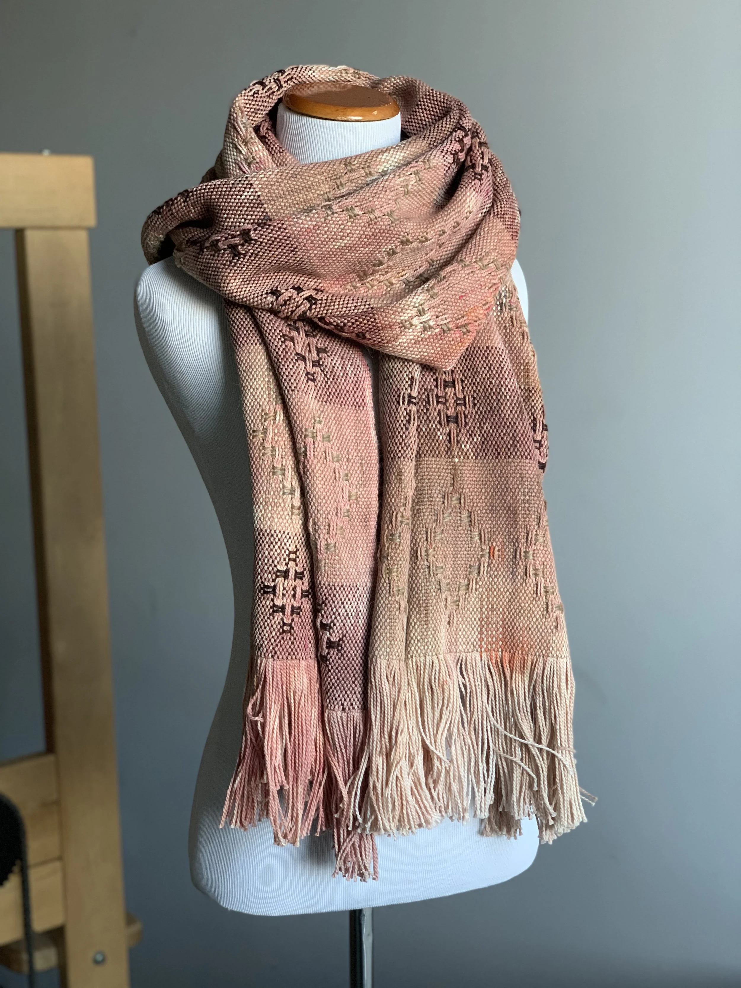Rose Huck Scarf - 1.9m thick super wash merino/cashmere/silk