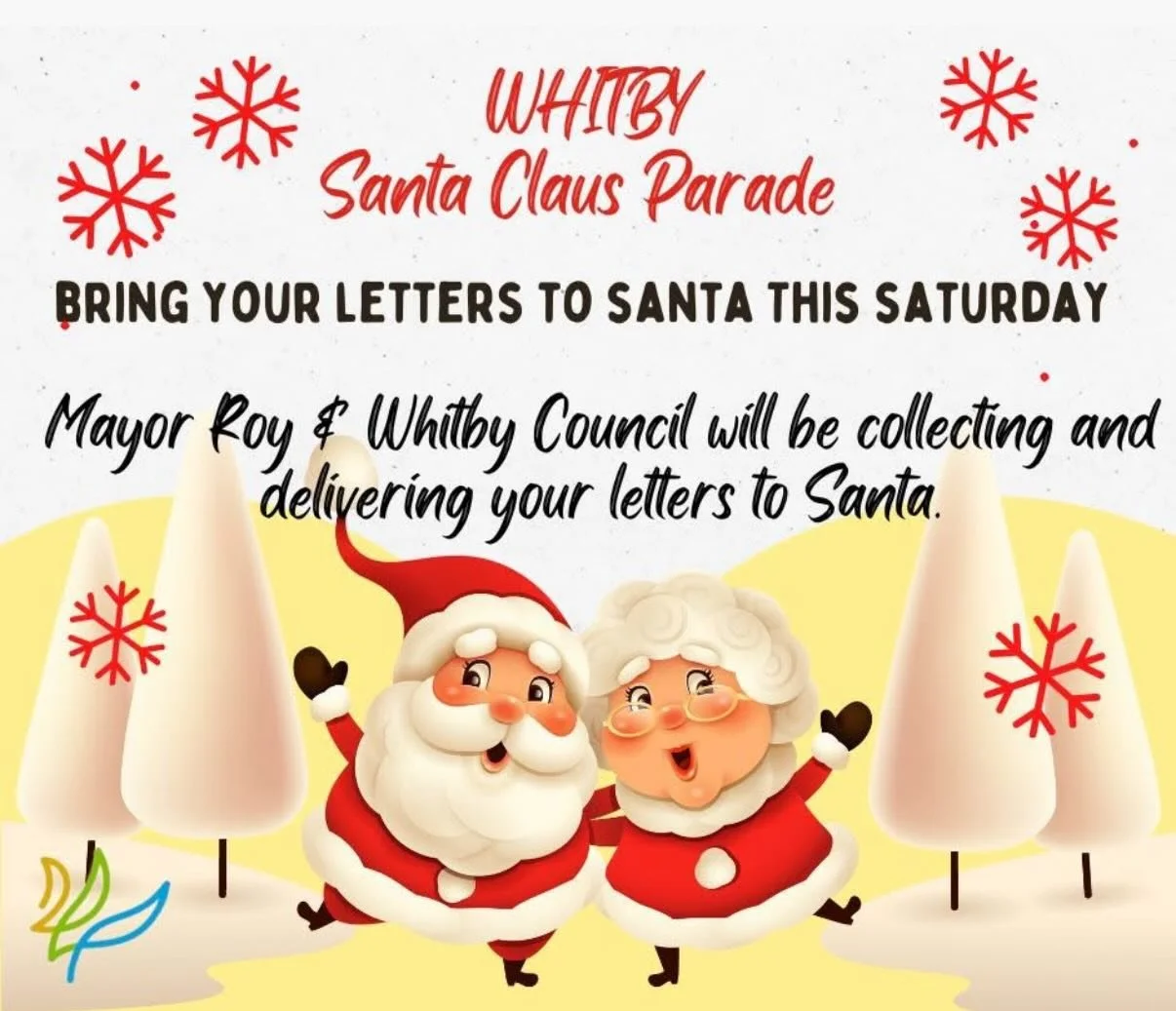 🎅✨ Whitby Santa Claus Parade Tomorrow! ✨

One of my favourite days of the year is here again! Join us tomorrow from 10 a.m. to noon as the Whitby Santa Claus Parade brings holiday magic to Brock Street.

📬 Bring your letters to Santa!
Mayor Roy and