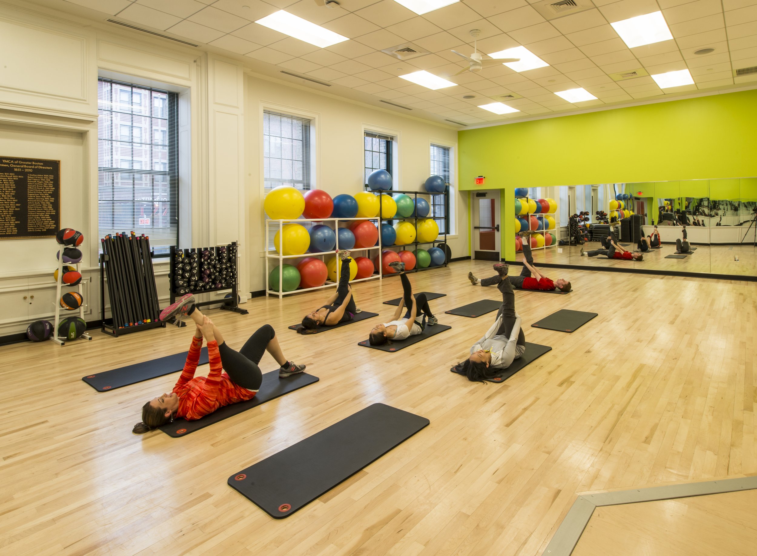  The new building includes a lap and therapy pool with steam, sauna, and  locker facilities, a gymnasium and handball courts, and offices for the  Greater Boston YMCA. 
