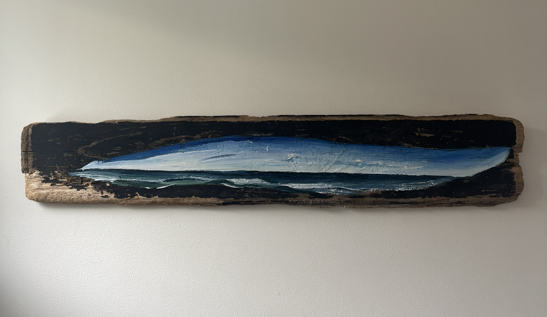 'Same Blues', acrylic on driftwood, 2025