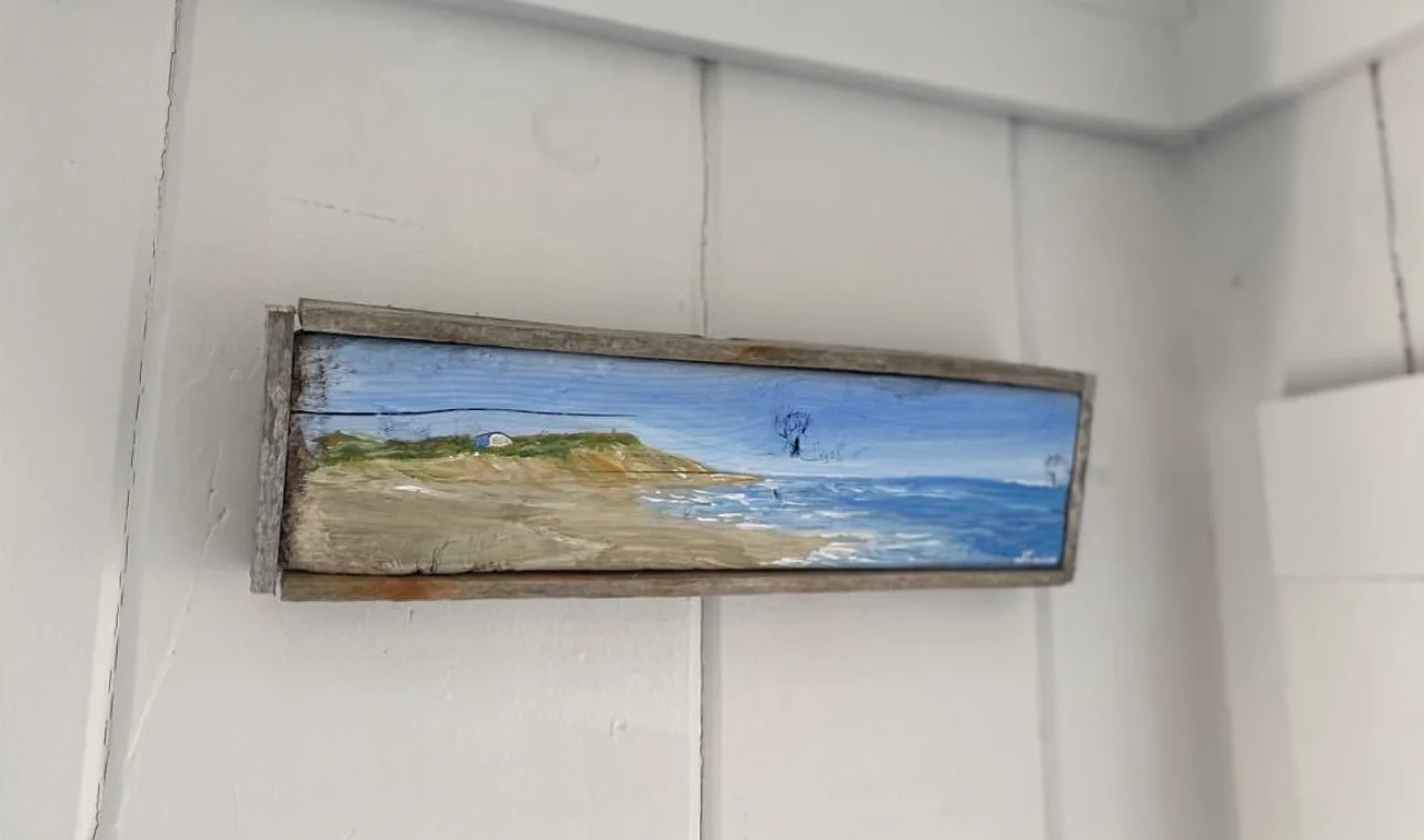 Seascape , acrylic on driftwood , 2022