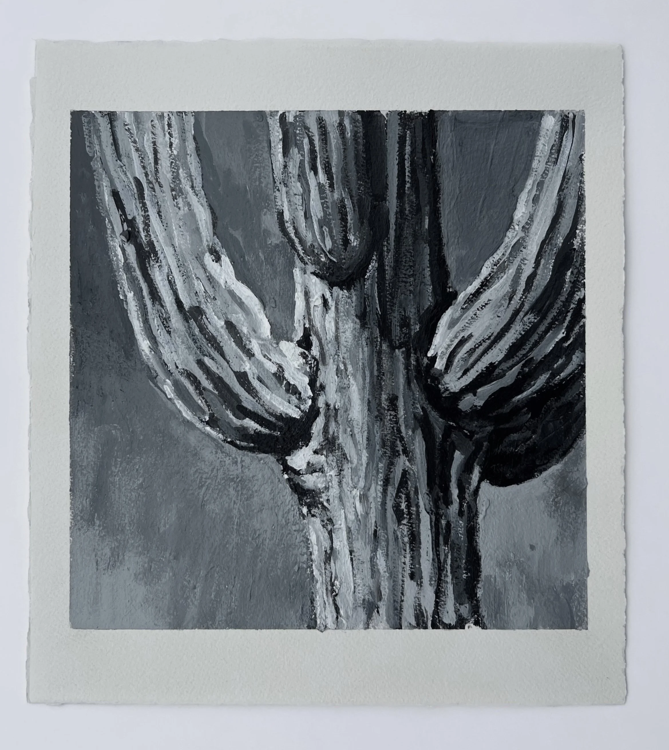 Saguaro Portrait I, Acrylic on Arches paper, 8 1/2 in x 8 1/4 in, 2025