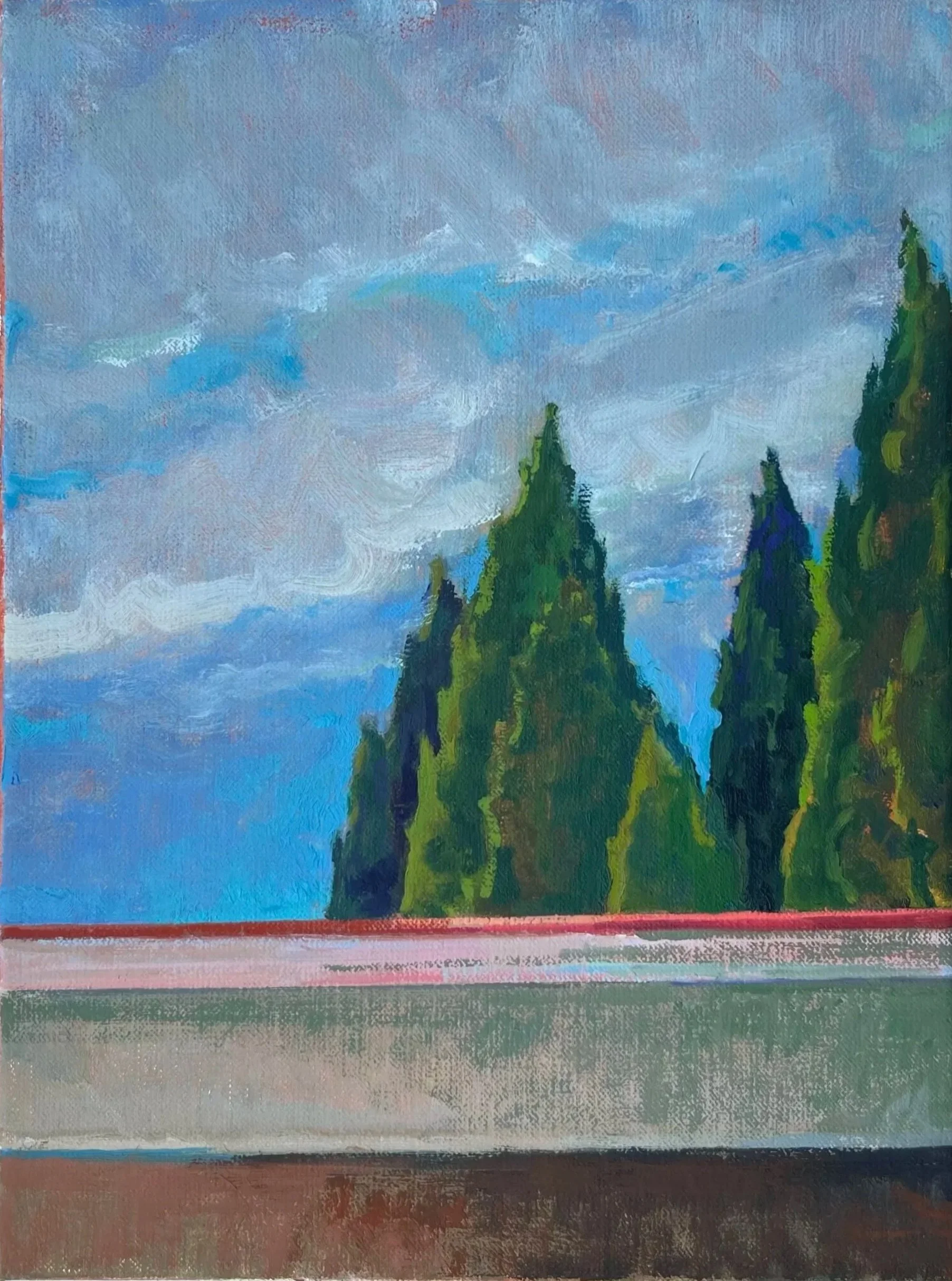 Cypress Trees | Beltaine, oil on linen, 12 in x 9 in, 2025