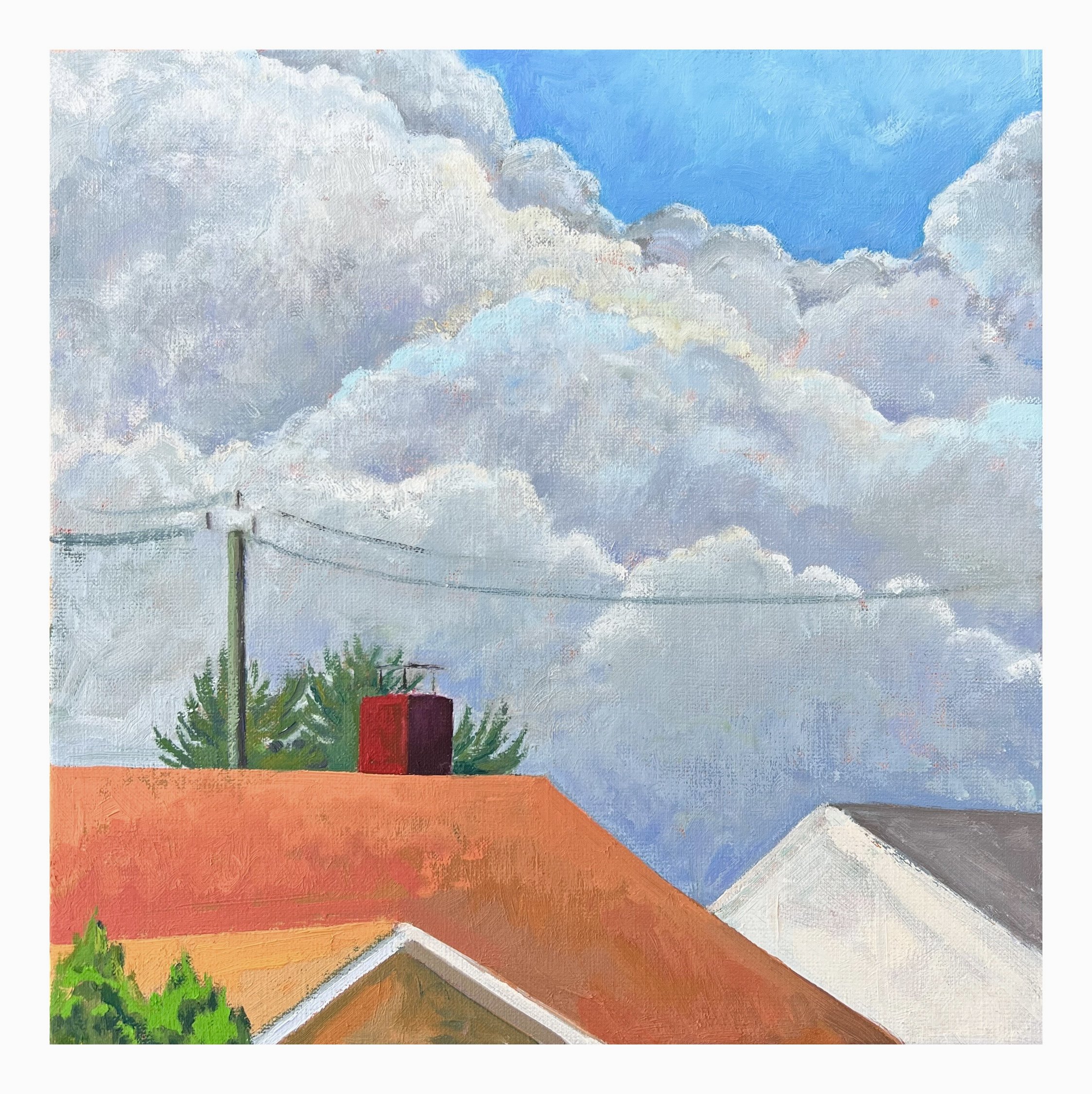 Rooftops | Storm Clouds, oil on linen, 12 in x 12 in, 2025