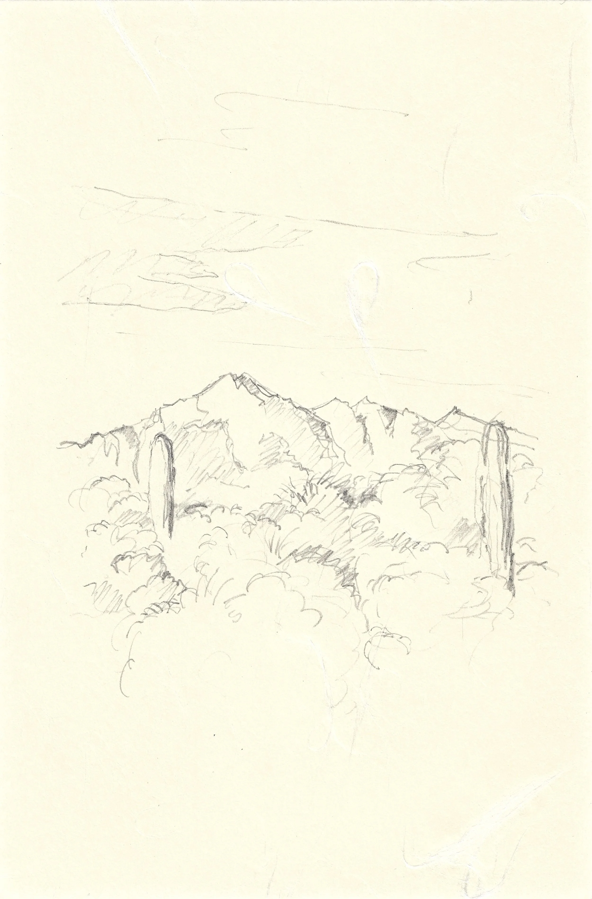 Picacho Mountains from the Property | Tucson, AZ, pencil on kozo papers, 2025