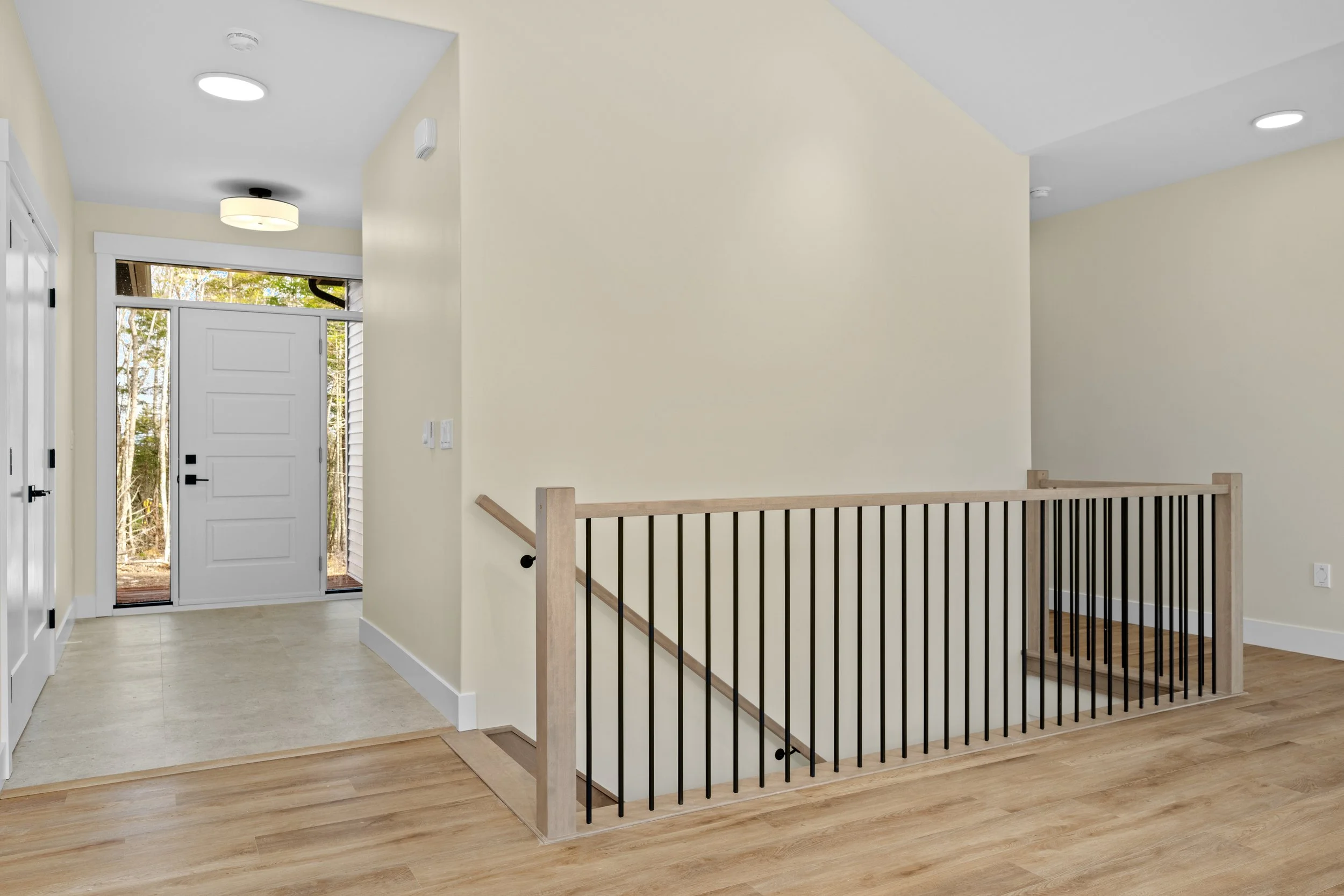 Entryway and descending staircase