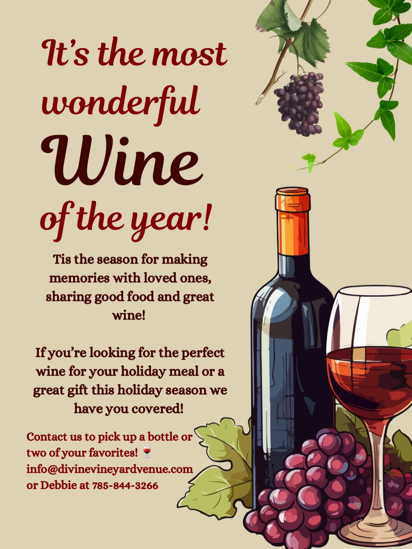 It&rsquo;s the most wonderful WINE of the year 🍷✨

Looking for the perfect wine for your Thanksgiving meal or a gift this holiday season, we have you covered! Contact us to pick up a bottle or two of your favorites!

Wishing you a warm &amp; wonderf