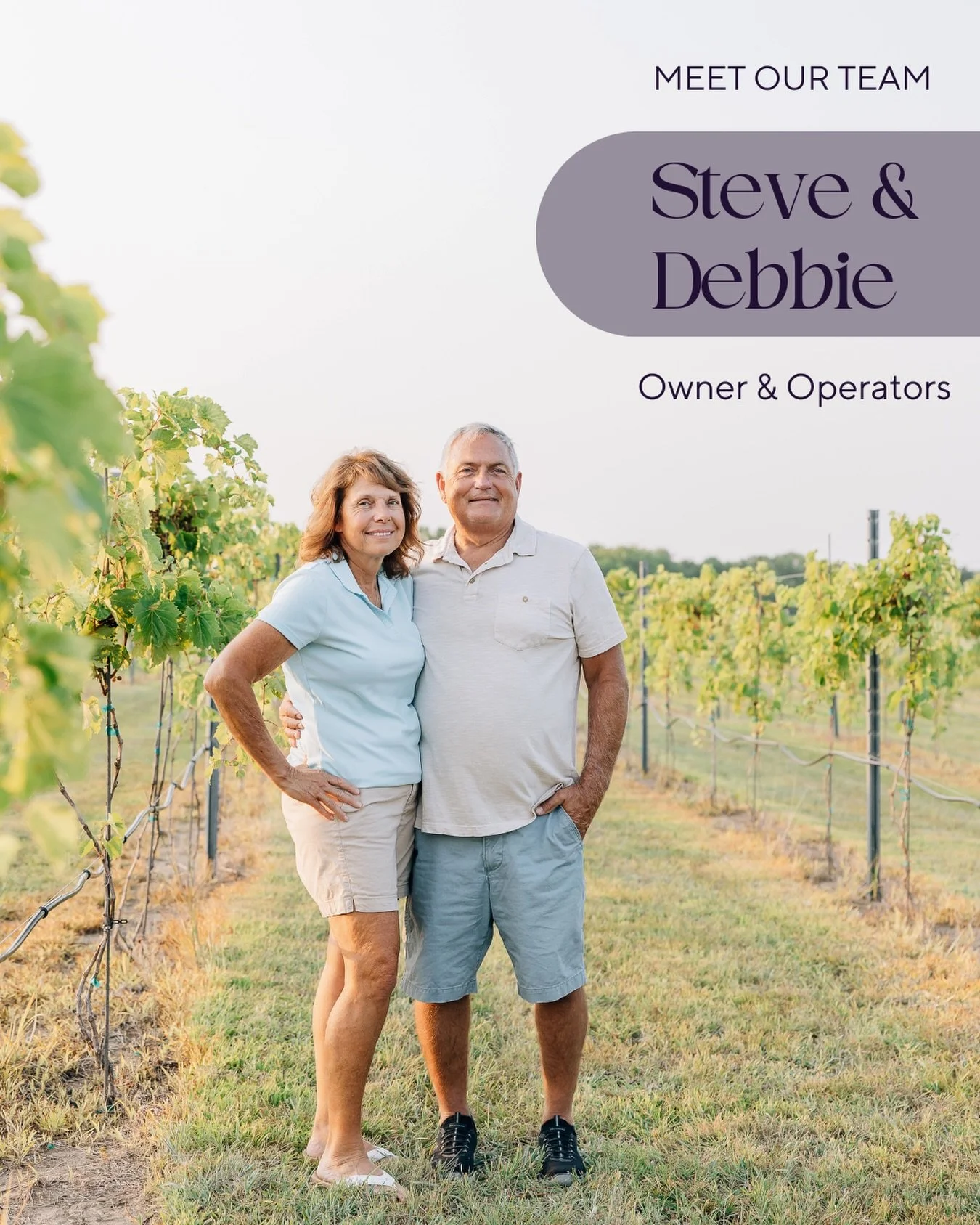Meet the visionaries behind Divine Vineyard &amp; Venue - Steve &amp; Debbie! 🍇✨

It all started with a dream and 1,800 vines planted in spring 2020. With hearts full of hope, they dove in headfirst&mdash;taking viticulture classes to master the art