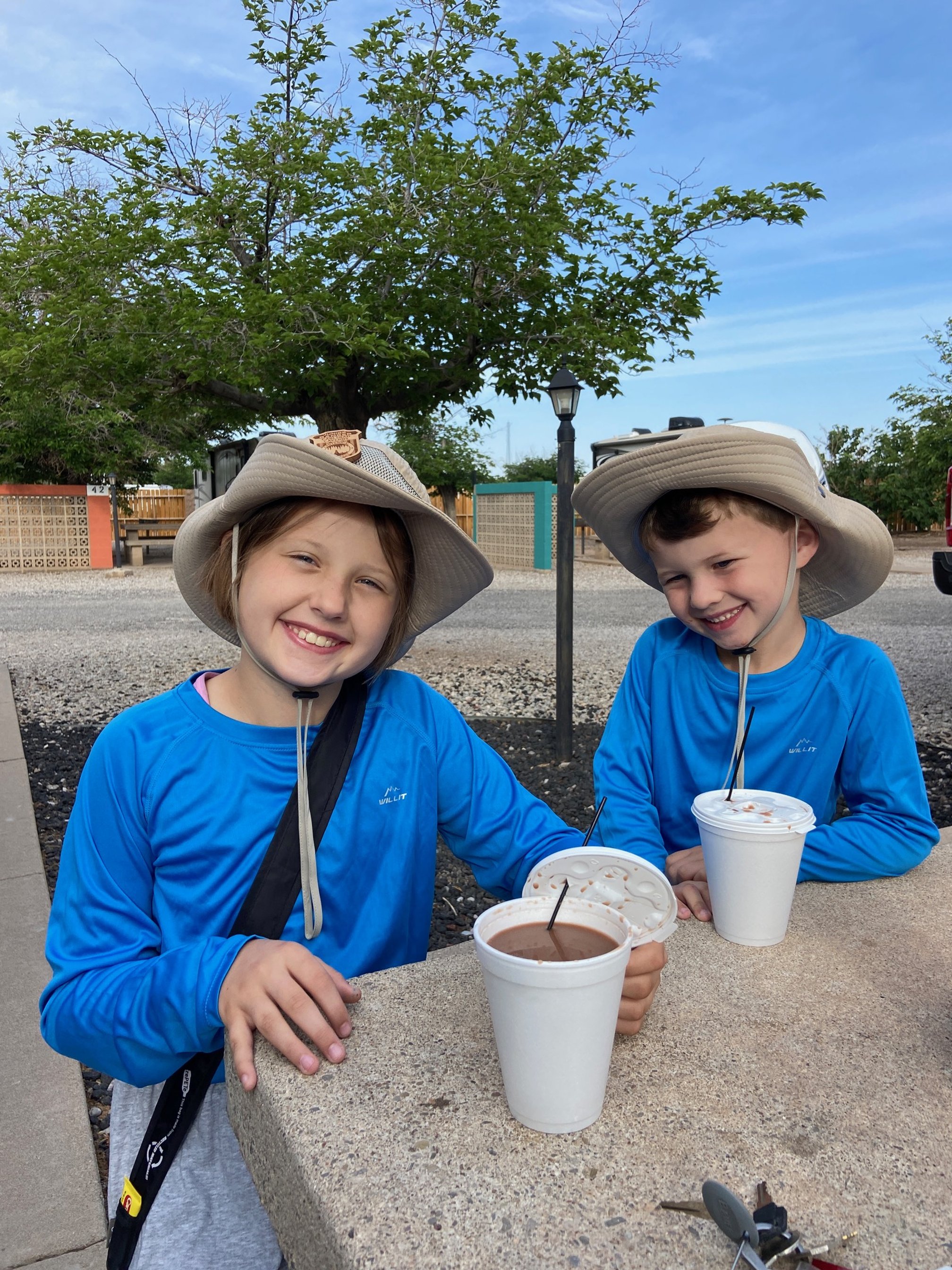 Enjoying cocoa at the campsite