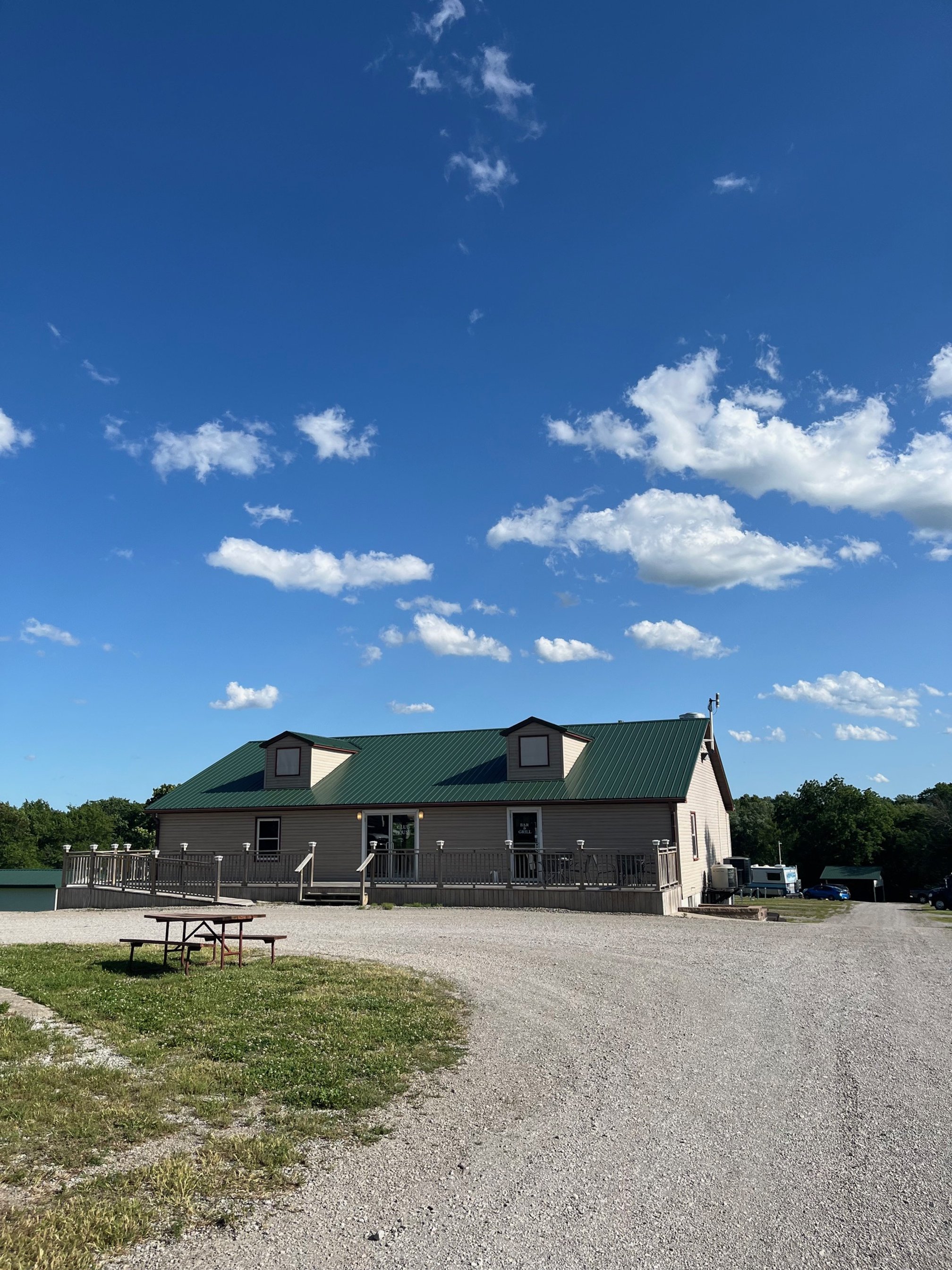 The front of the clubhouse