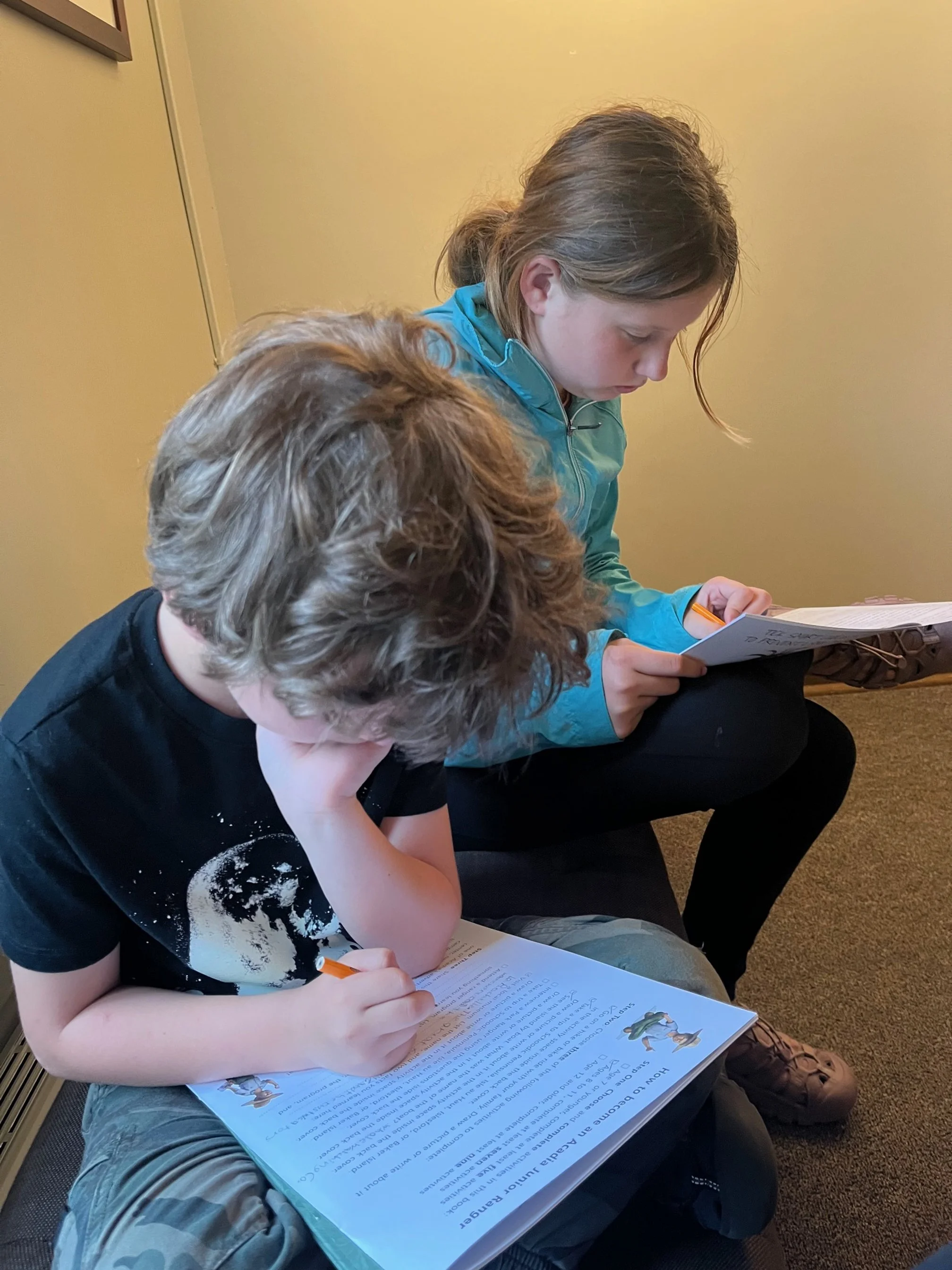 Working on their Junior Ranger booklets