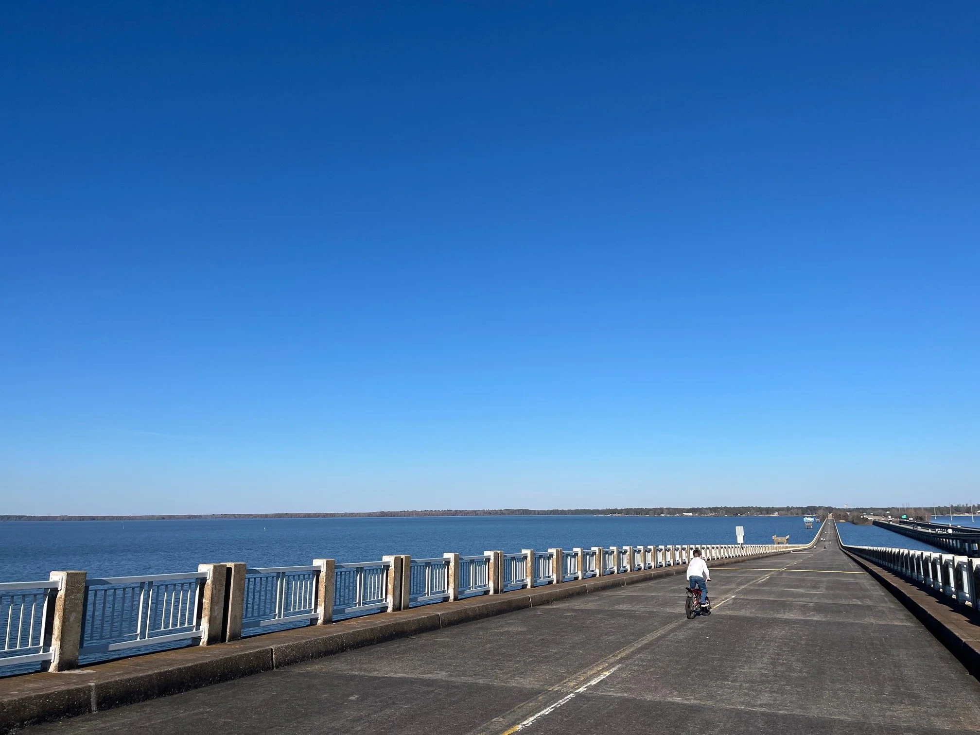 The author's young son on his bike on the Old 301 Bridge across Lake Marion