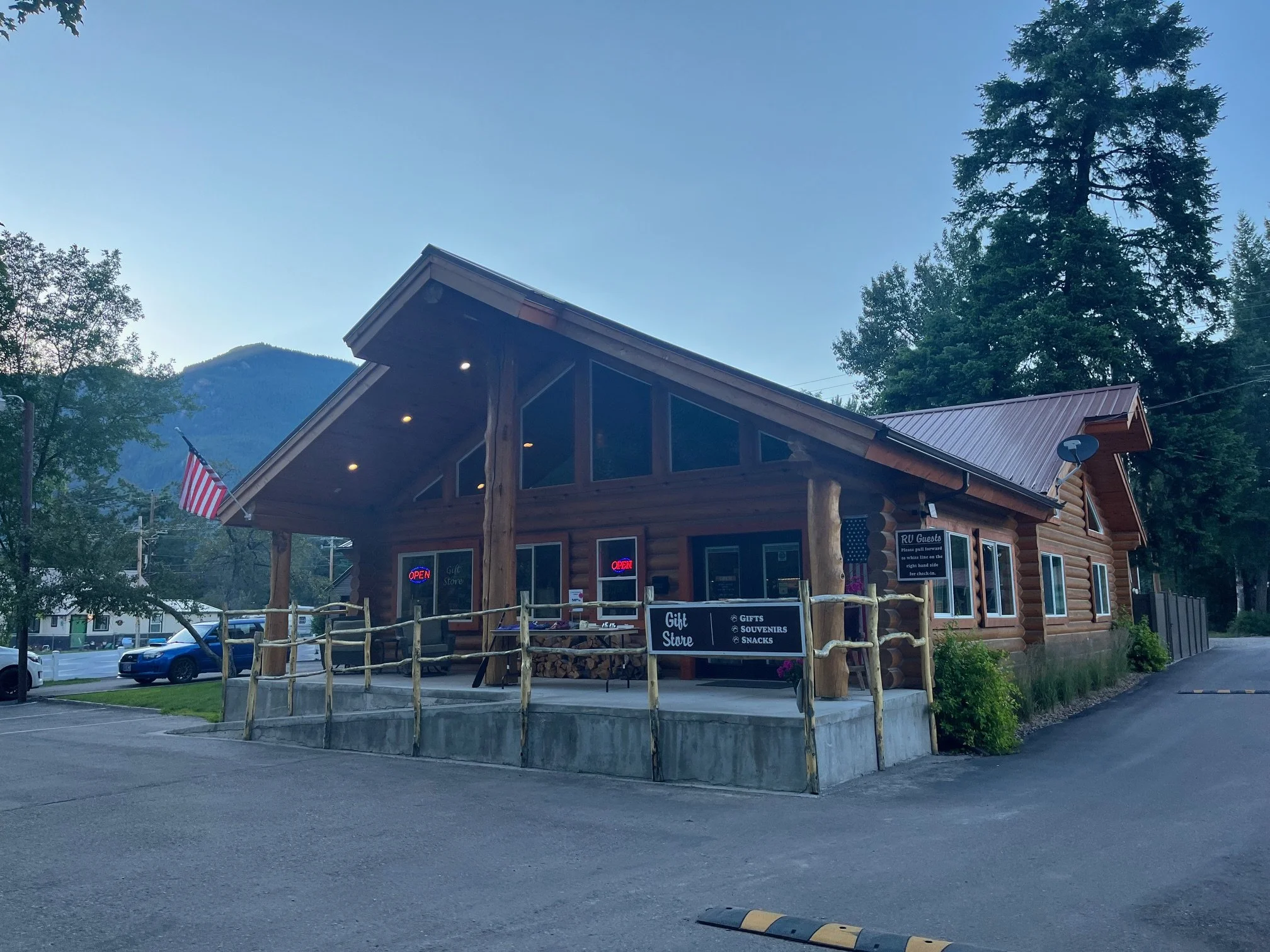 The campstore and front office of the Beargrass Lodging and RV Resort near Glacier National Park
