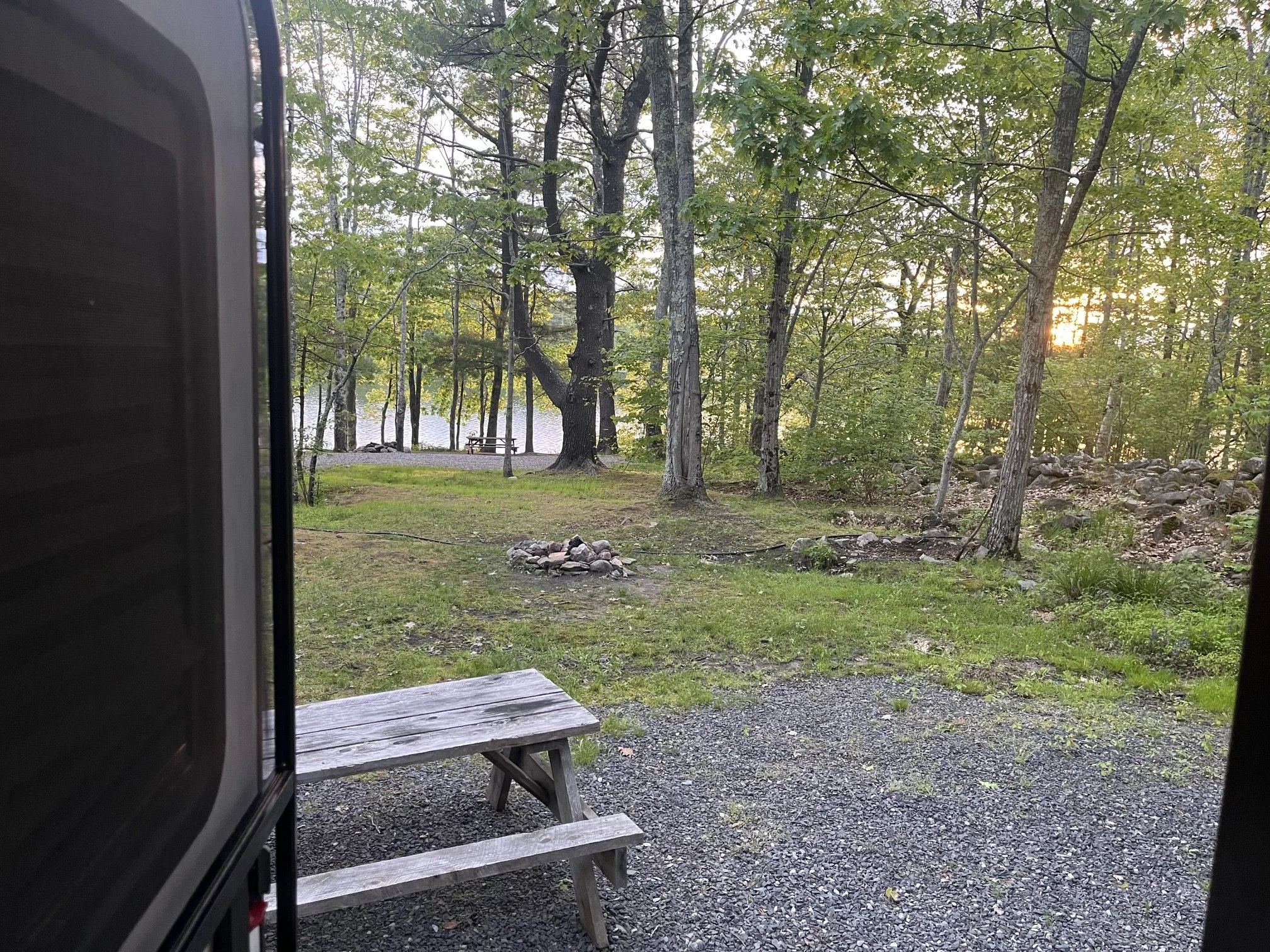 Lake and trees as seen from the author's camper at Duck Puddle Campground