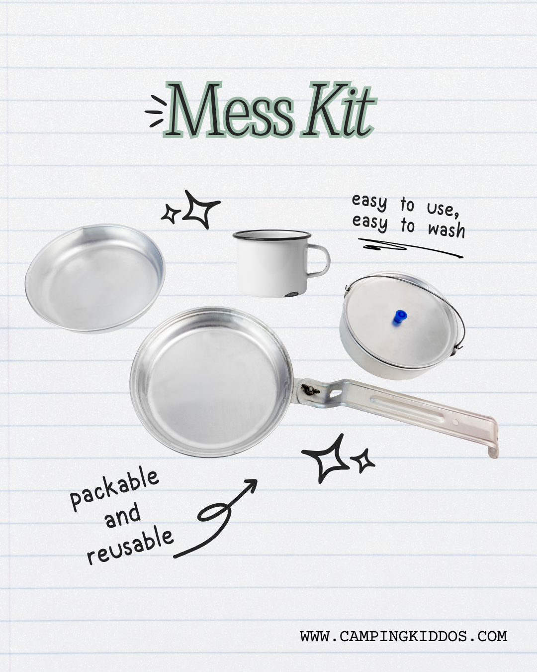 Small metal mess kit for camping kids
