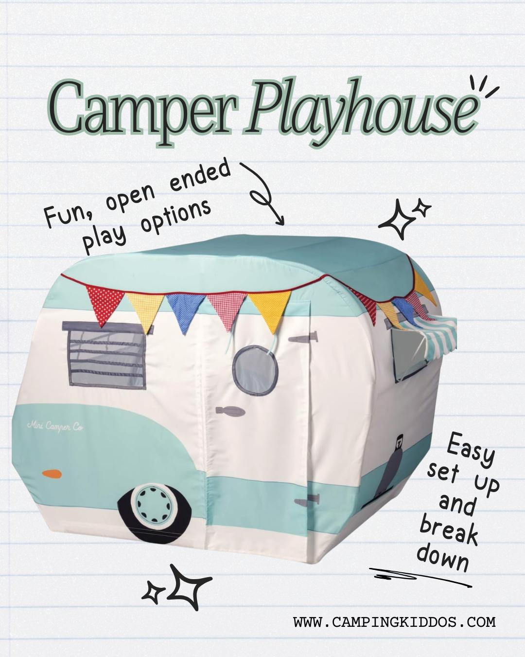 Cute, retro styled fabric camper playhouse