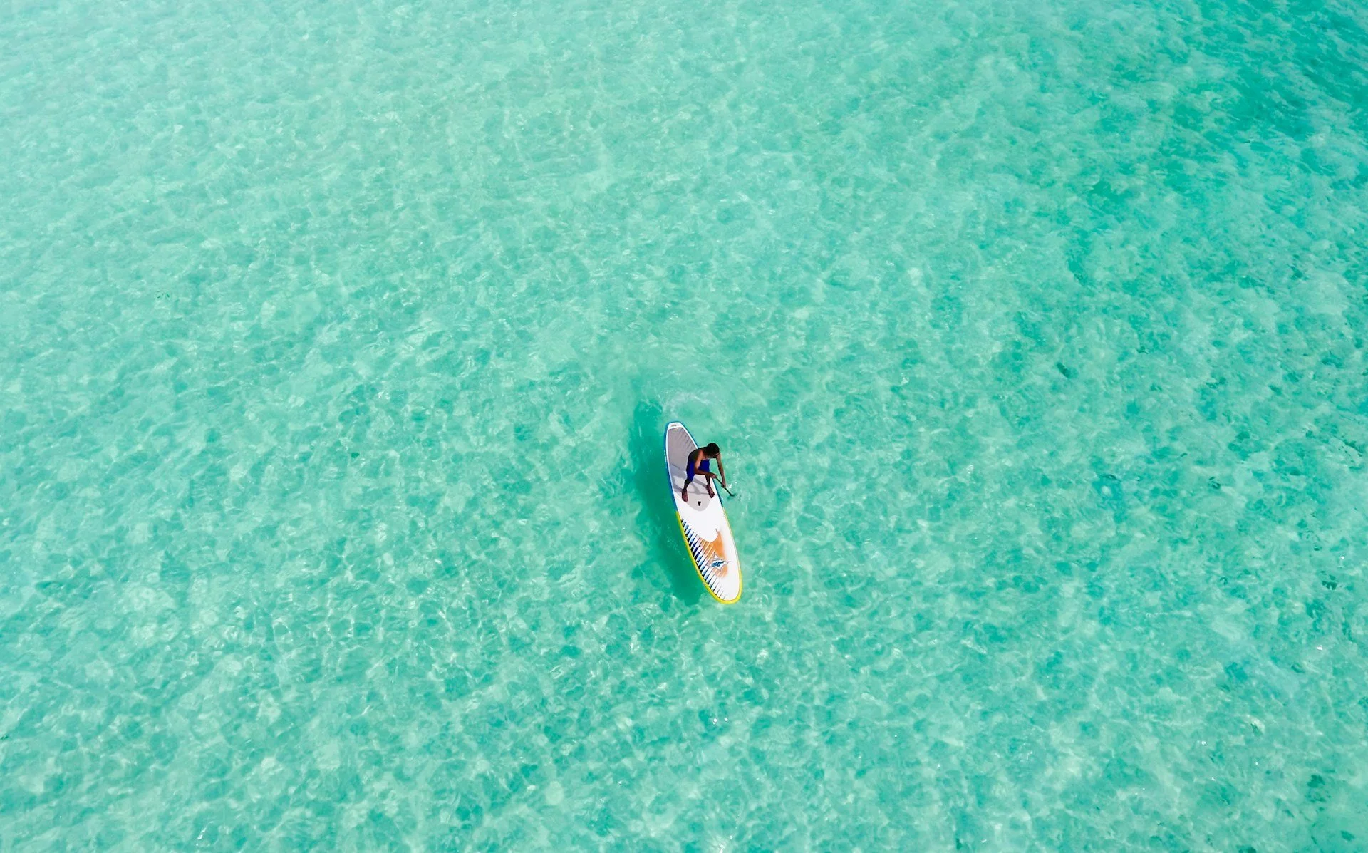 Paddleboarder in clear water of Biscayne Bay