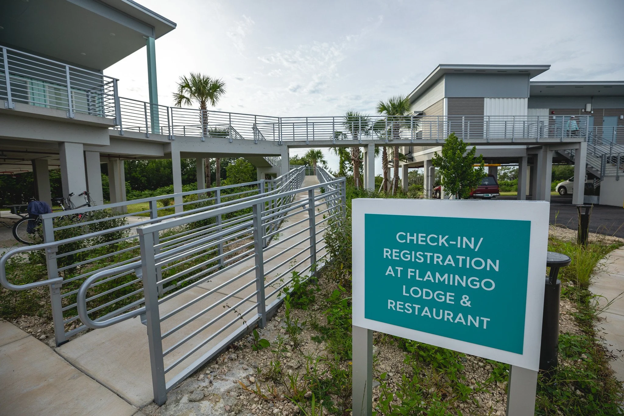 Exterior walkways at Flamingo Lodge in Everglades National Park