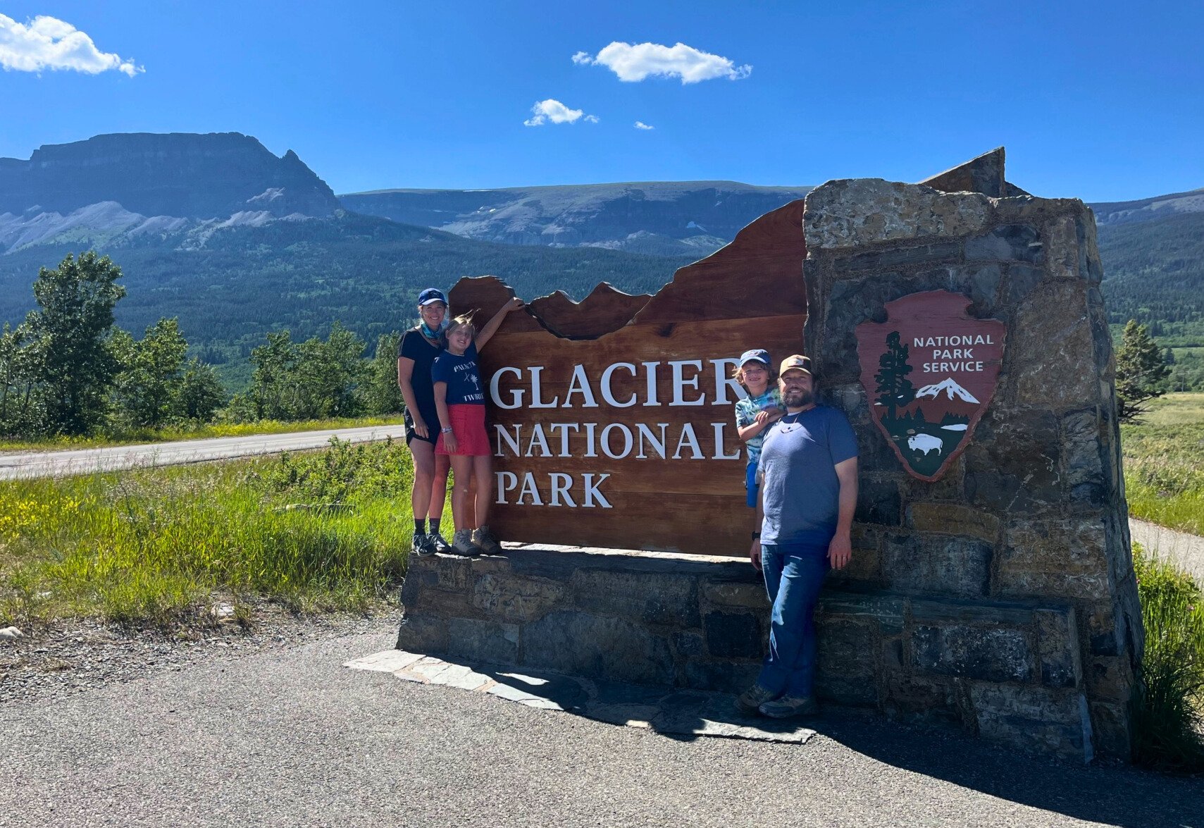 The author and her family at the east entrance to Glacier National Park