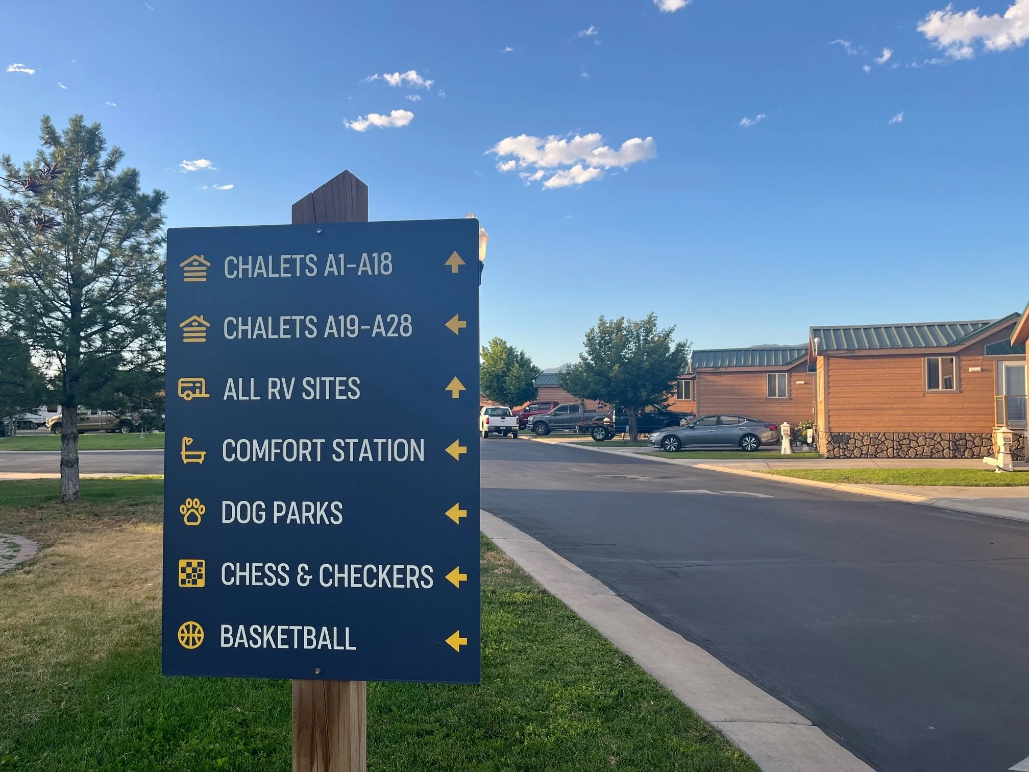 Directional signage near the front of the Sun Outdoors Salt Lake City