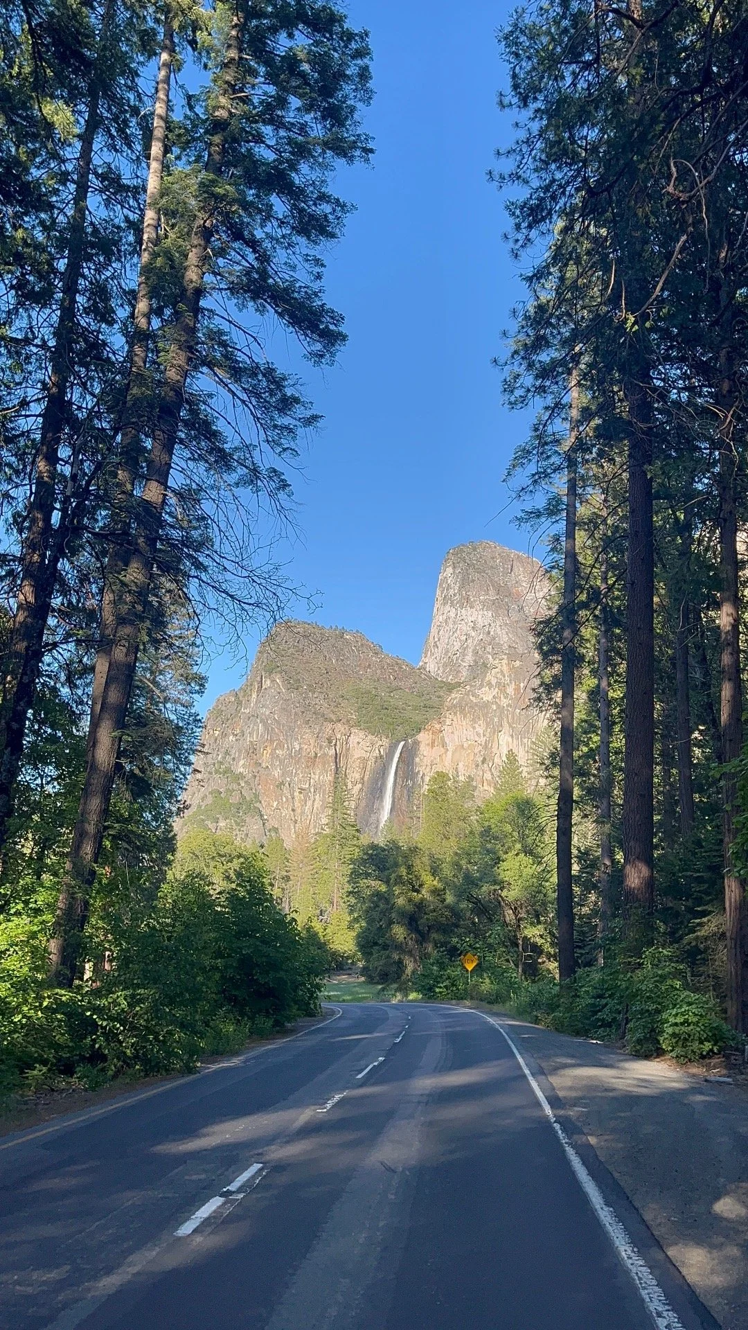 Waterfall in Yosemite Valley as seen from the main road
