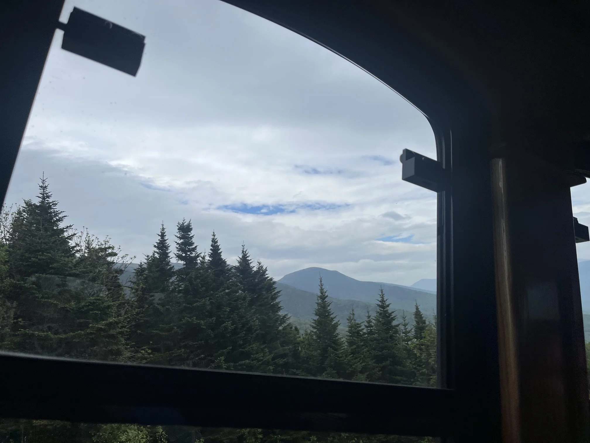 White Mountains through the window on the ascent to Mt. Washington