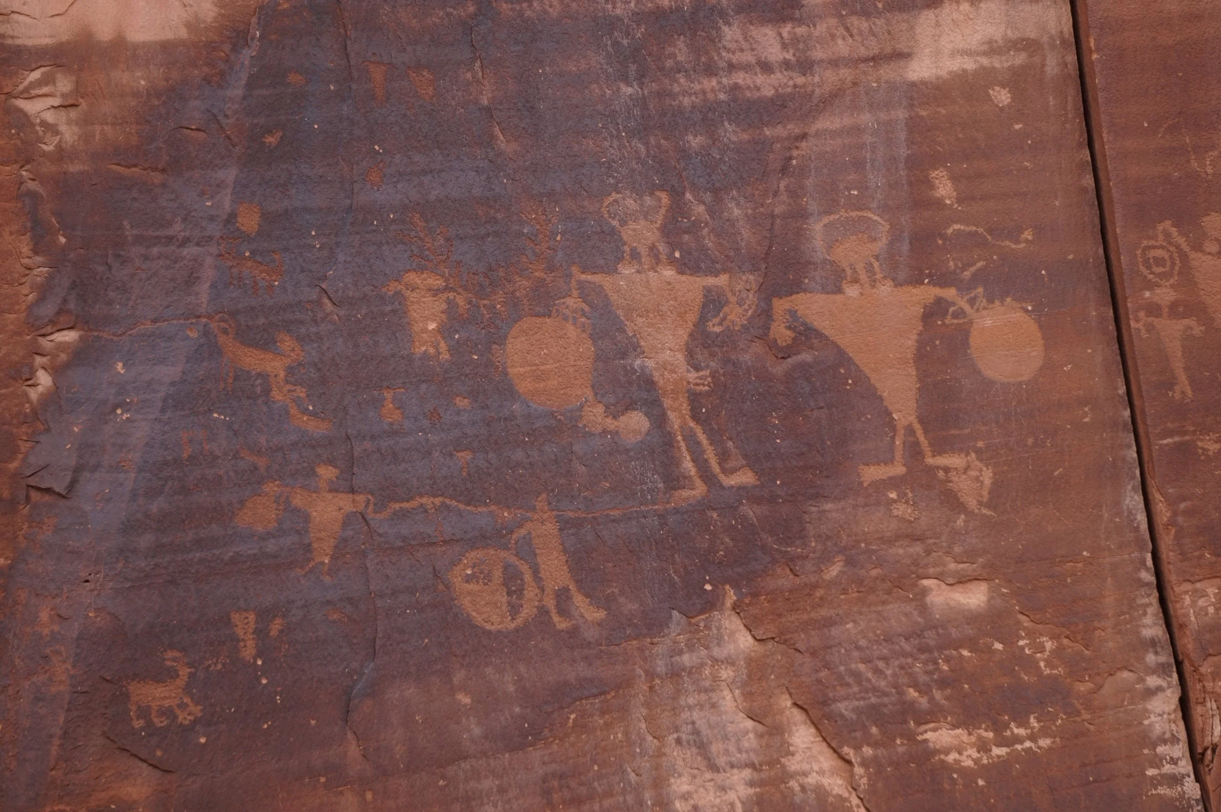 Petroglyphs on the side of a rock in Moab Utah