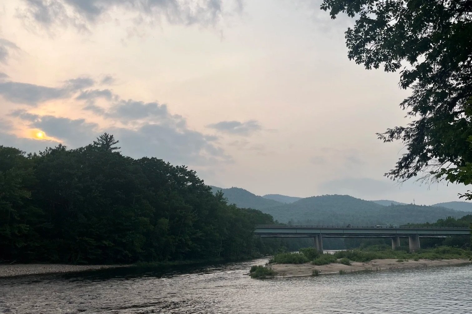 The sunset over the Pemigewasset River near the campground