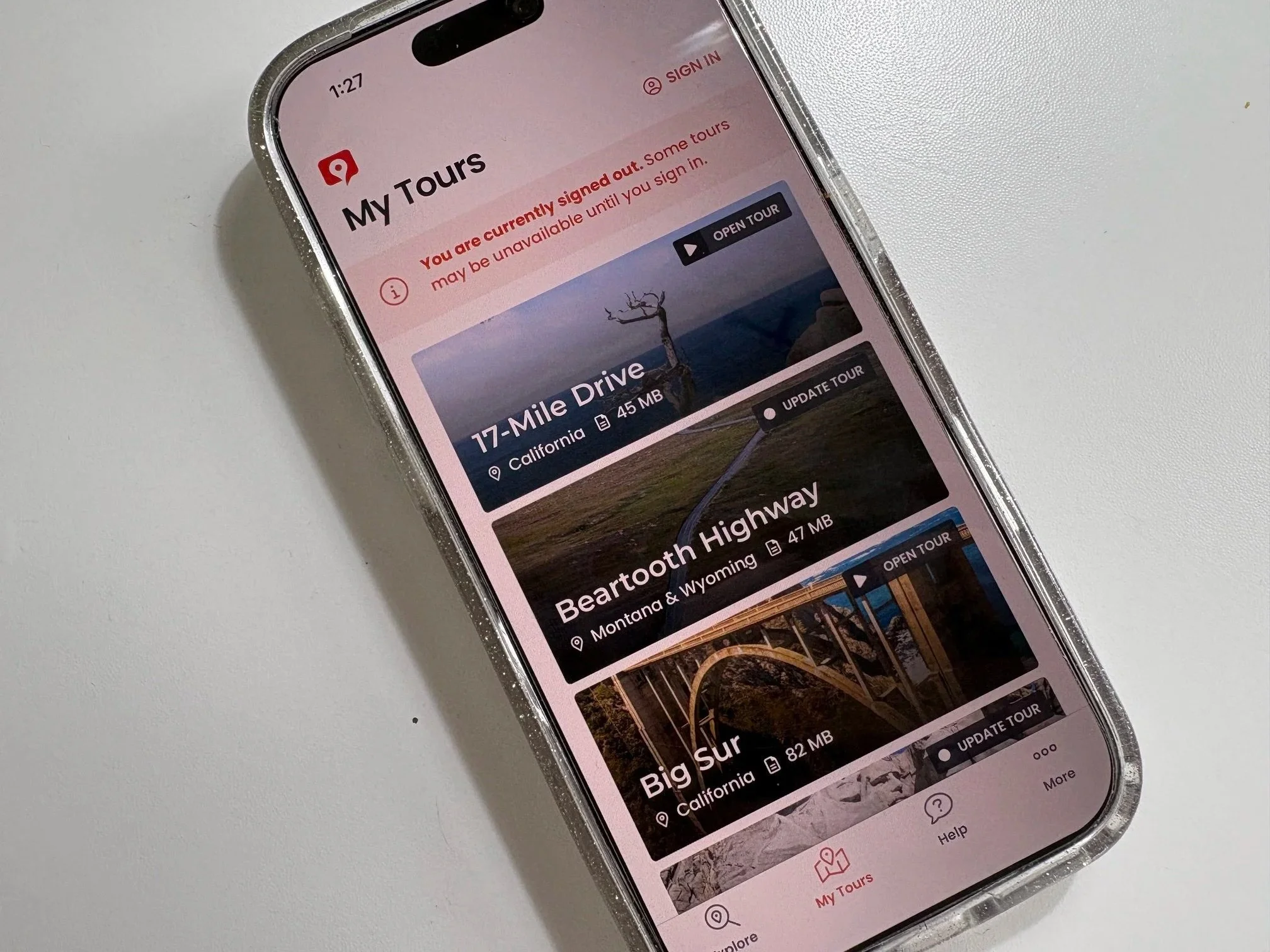 The author's purchased tours on a phone screen