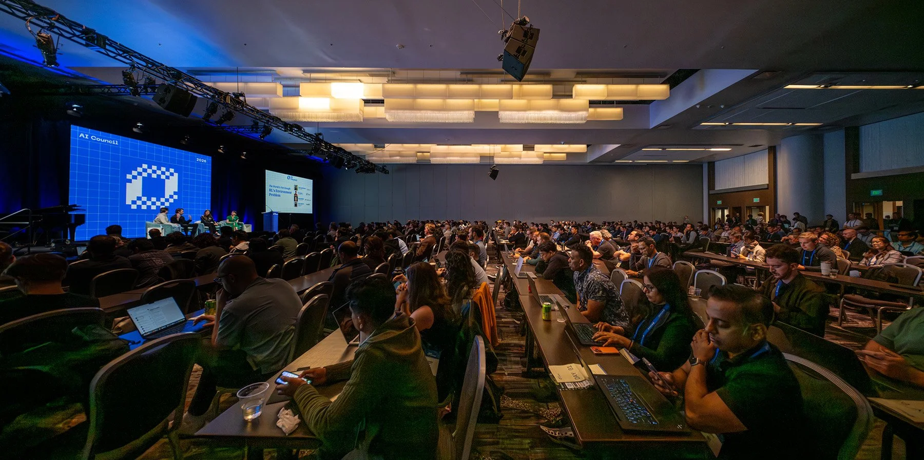 Audience attending a keynote presentation at the AI Council conference in San Francisco, California.