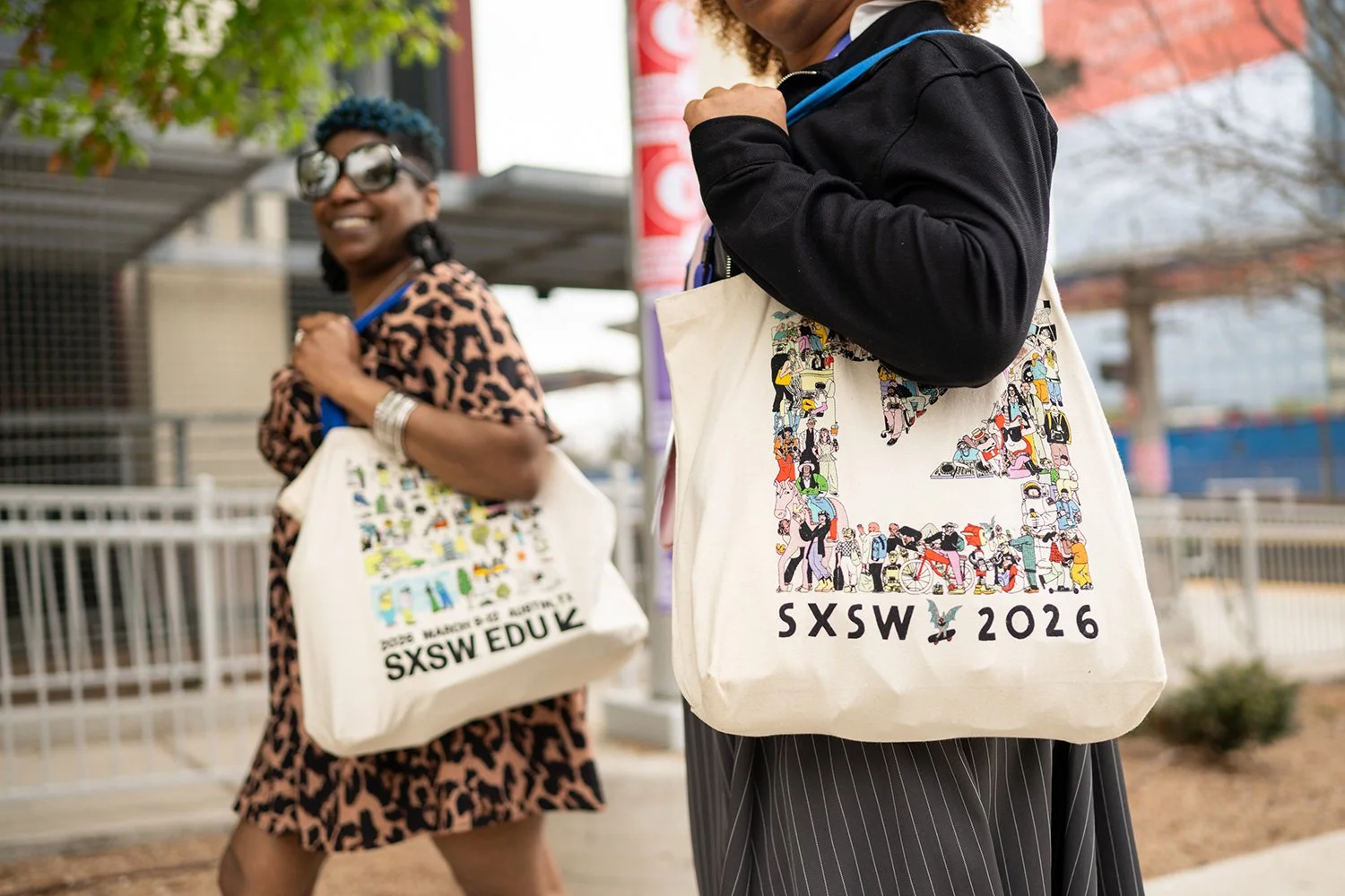 Attendee using sxsw 2026 branded tote bag