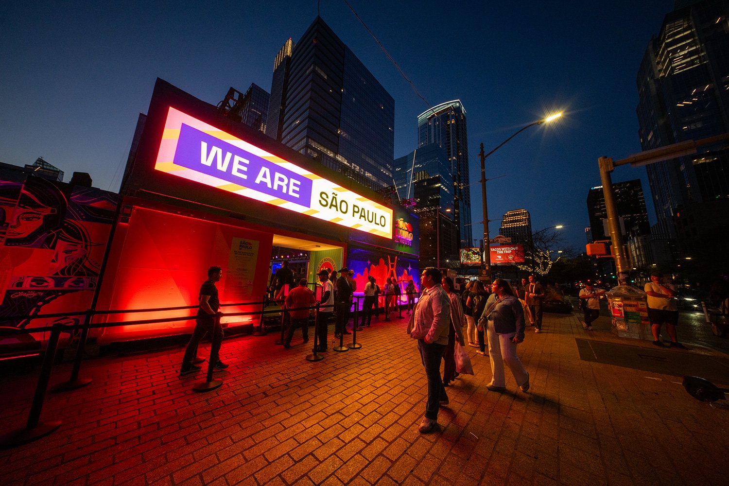 Wide angle of Sao paulo house at night during SXSW
