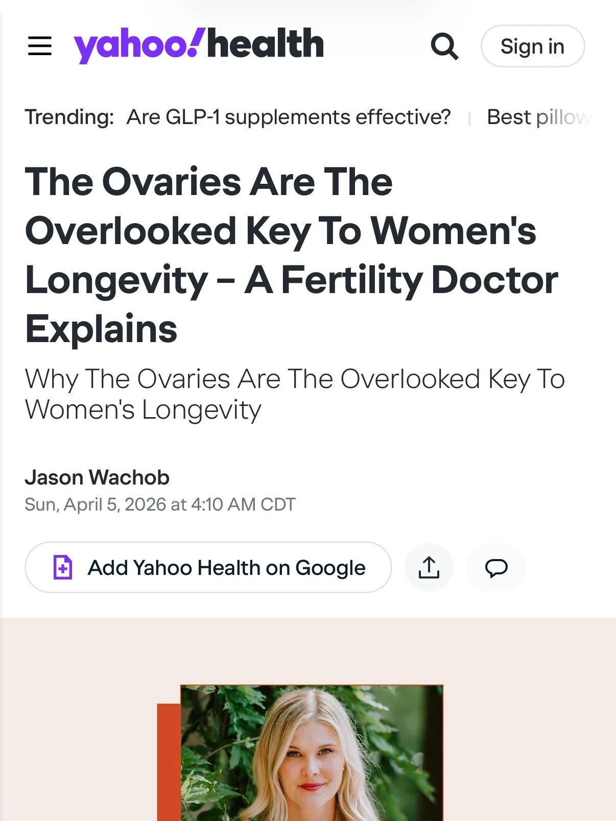 Honored to speak with @mindbodygreen about ovarian health, fertility, and longevity - and thrilled to see it picked up by yahoo health. Love seeing women's health being discussed on bigger stages. 6 days until The Fertility Formula is released- it's 