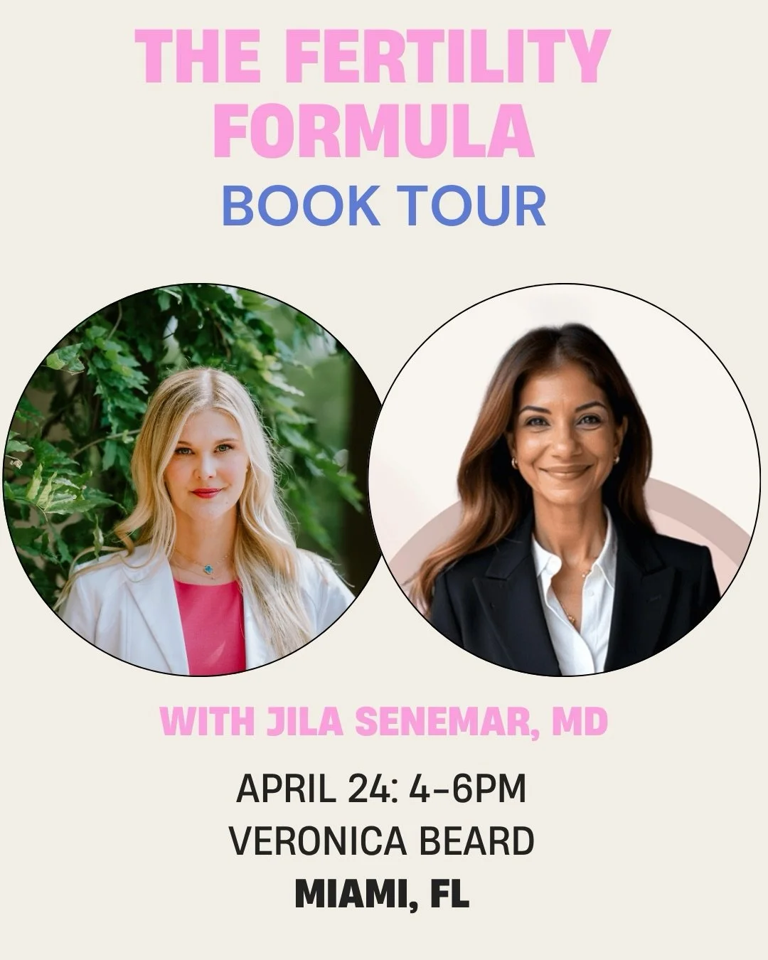 Miami!! Come see me at Veronica Beard for a fireside chat and Q&amp;A book event with Dr. Jila Senemar.

Join us to discuss The Fertility Formula and get your copy signed. Books available to purchase. Hosted by Veronica Beard with 15% of store procee