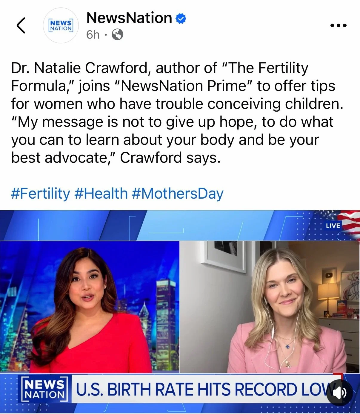 Honored to join @natashazouves at @newsnationnow to discuss The Fertility Formula yesterday. As infertility rates are rising and women are waiting longer to conceive, it is important for us to change how we approach fertility. I believe it's time for