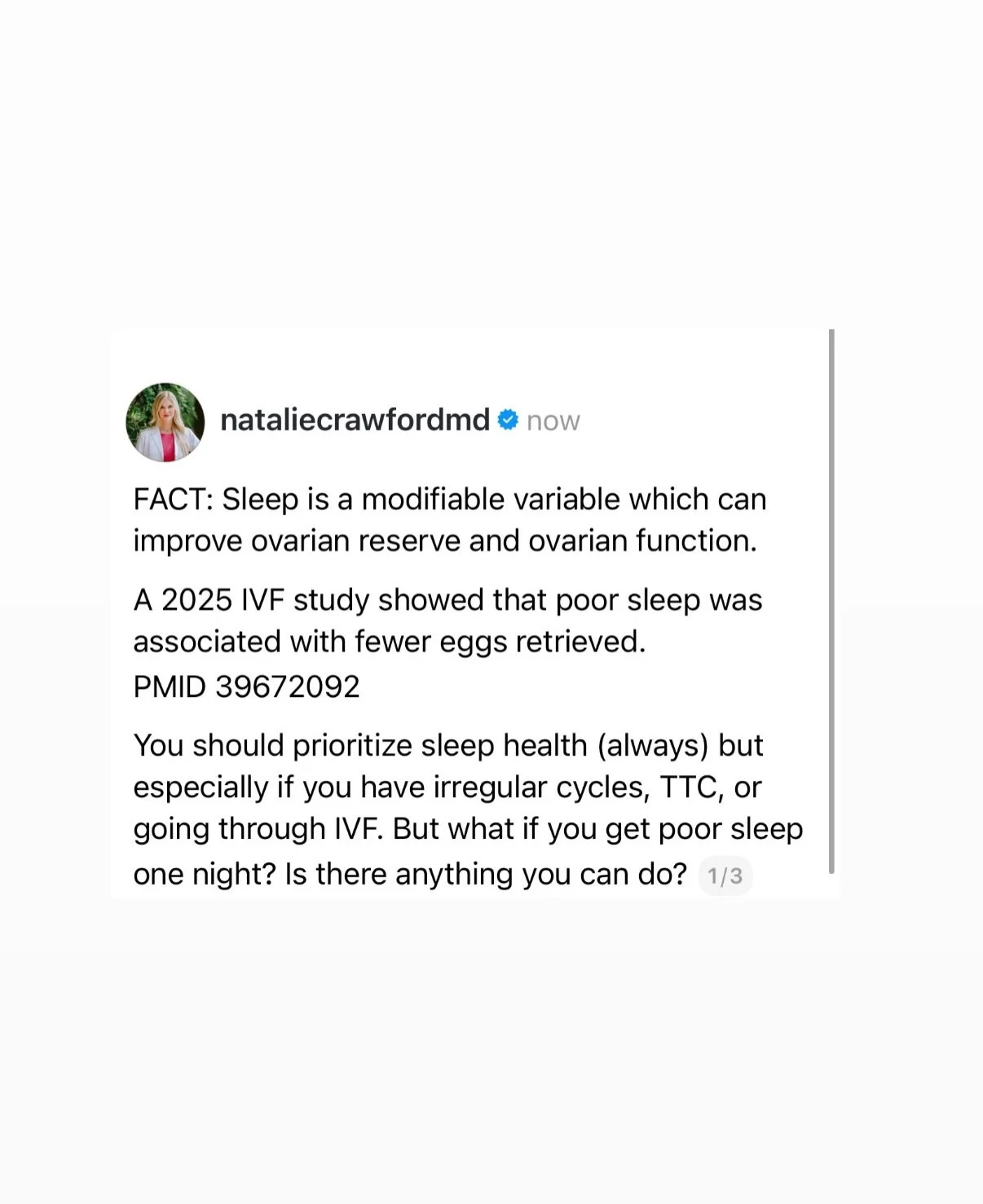 A new study showing that sleep is important for ovarian reserve and function - but also that daytime napping can be protective if you get poor sleep.
