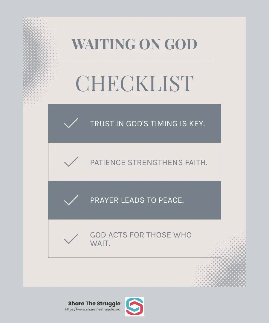 Quote about God's timing and patience - bible verses about waiting on god infographic checklist-light-blue-grey