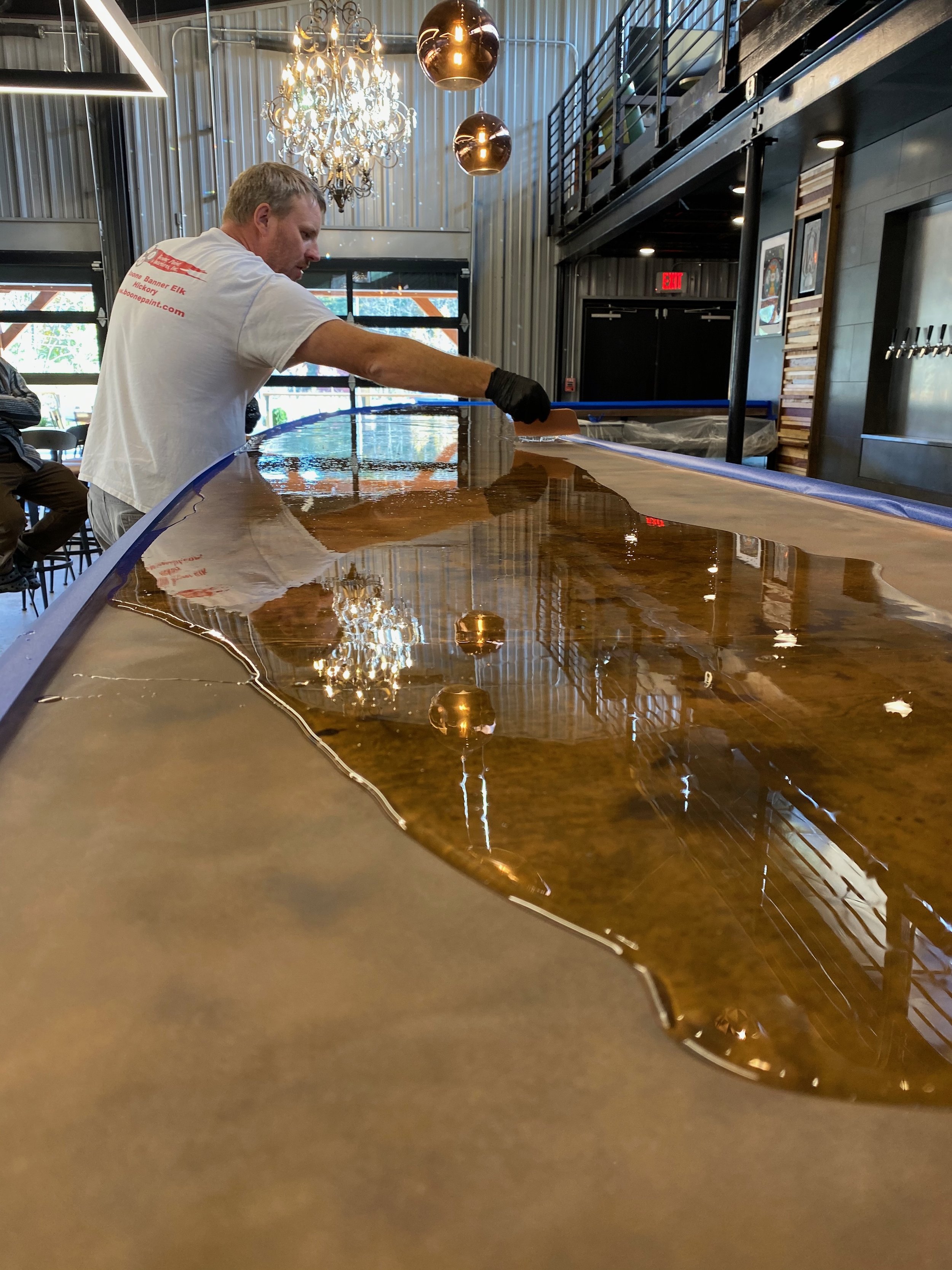 Pouring the bar top.