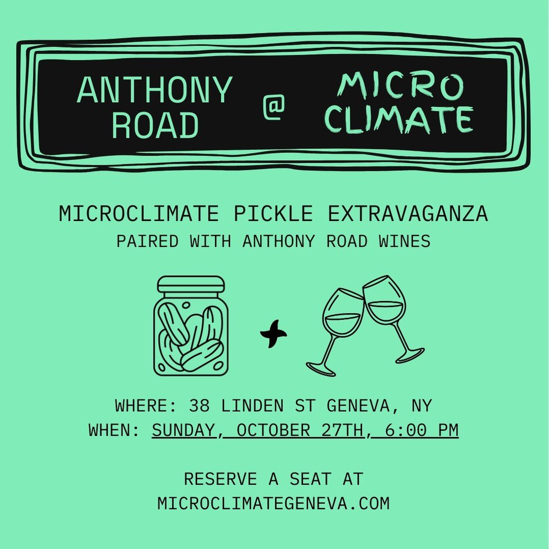 Next Sunday, Microclimate is hosting a wine-pairing dinner with our friends from Anthony Road Winery. Reserve tickets to enjoy courses of Microclimate deliciousness paired with some of our favorite local wines (Check out that sample menu 🥵). As you 