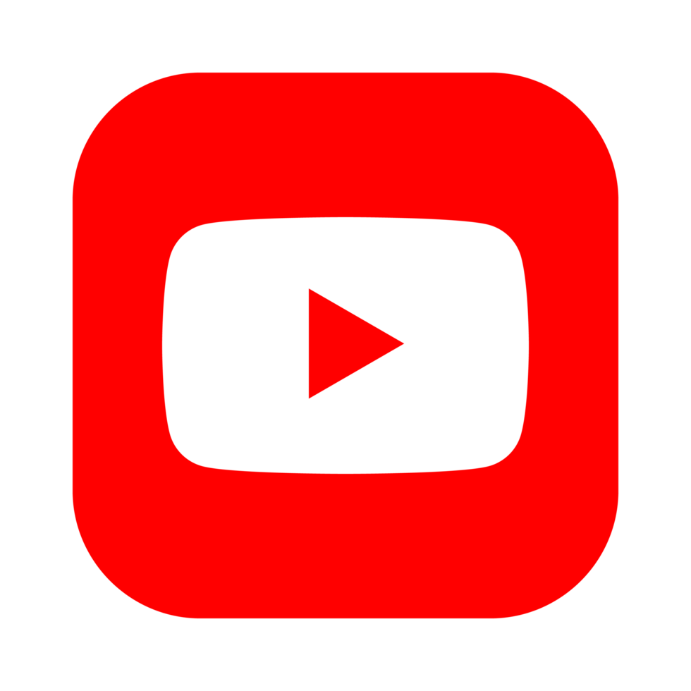 YouTube logo featuring a red rounded square with a white rectangle and red play button in the center.