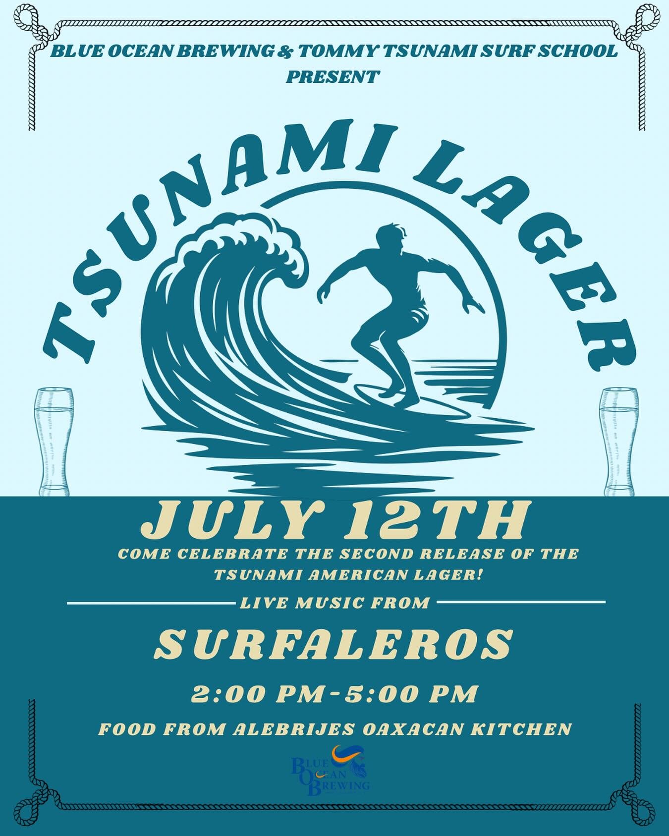 🌊 TSUNAMI LAGER IS BACK 🌊
We collaborated with Tommy Tsunami Surf School to bring you the second wave of our Tsunami American Lager — dropping July 12th at Blue Ocean Brewing!
#BlueOceanBrewing #TsunamiLager #HalfMoonBayEvents #CraftBeerVibe
